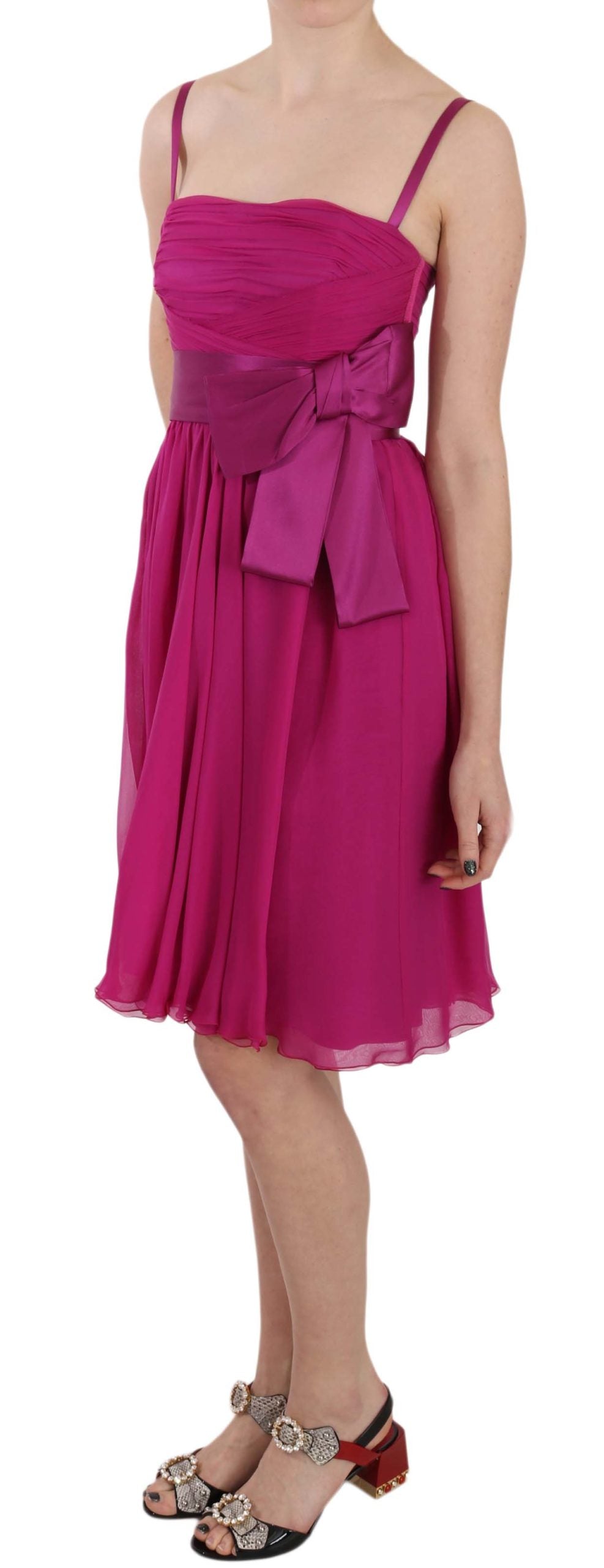 Fuchsia roze strik zijden mouwloze jurk