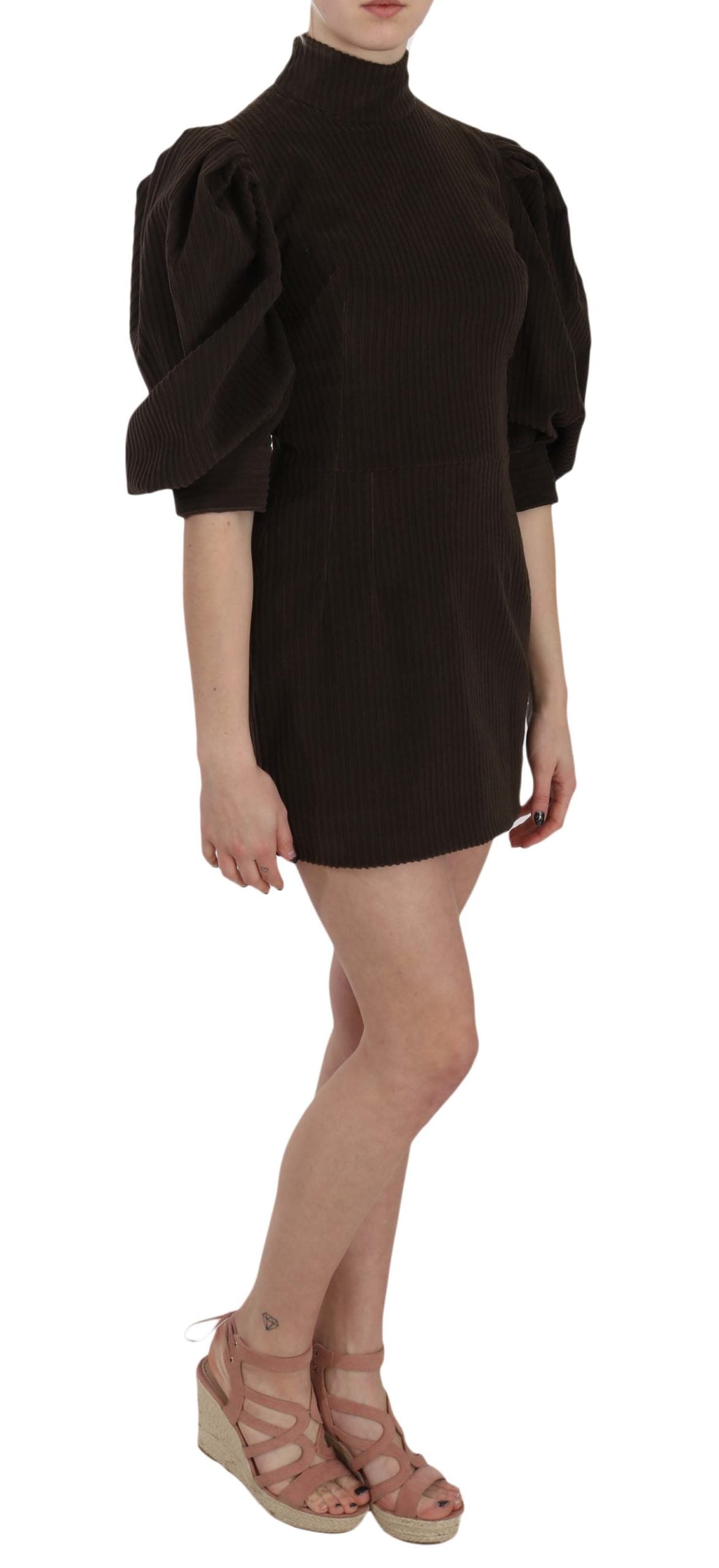 Bruine corduroy bodycon katoenen mini-jurk
