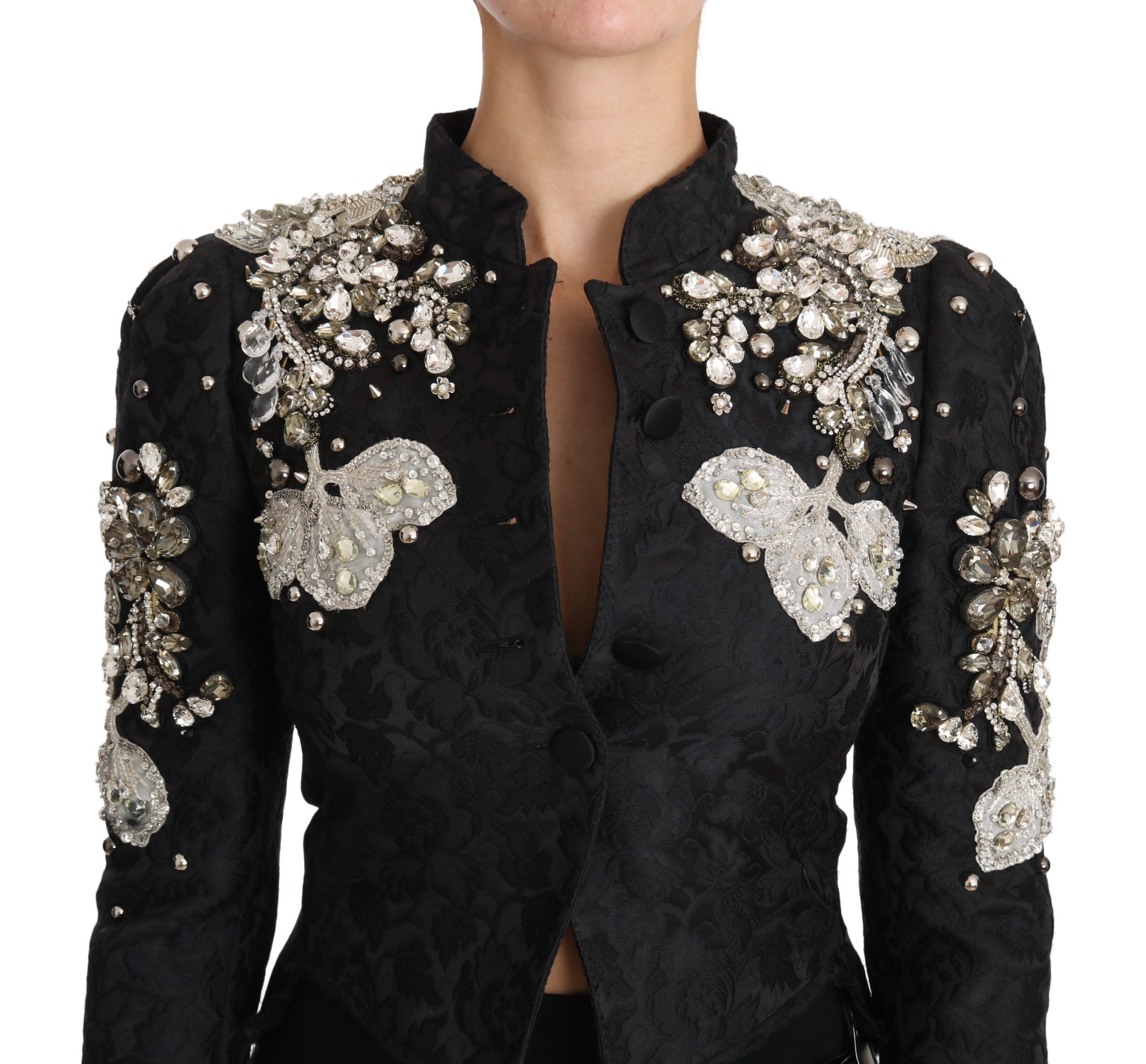 Zwarte jacquard kristal bloemenjas