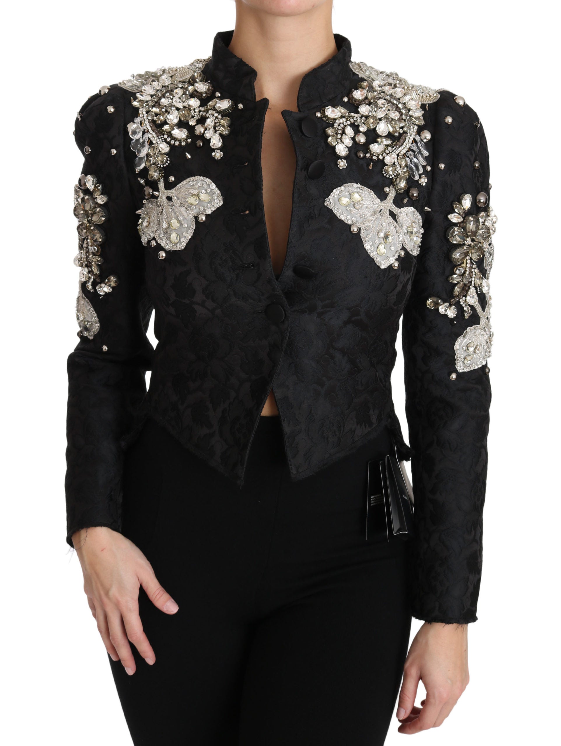 Zwarte jacquard kristal bloemenjas