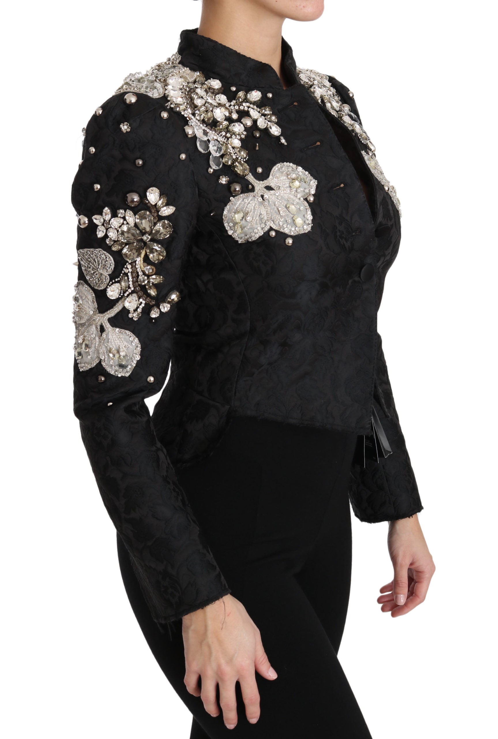 Zwarte jacquard kristal bloemenjas