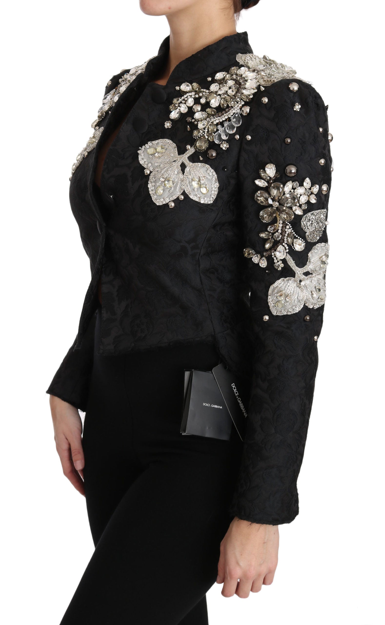 Zwarte jacquard kristal bloemenjas