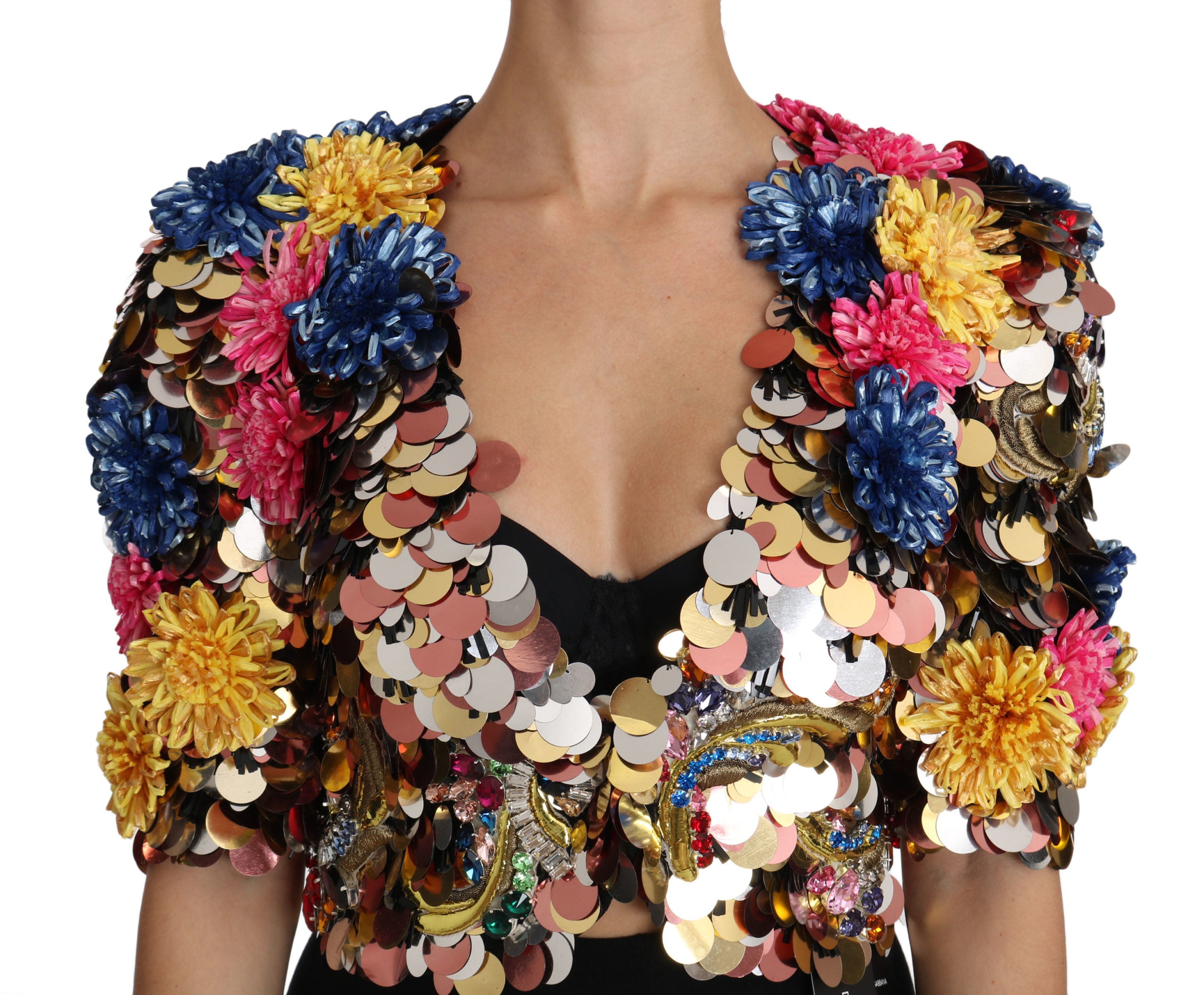 Jasje met kristallen pailletten en bloemenprint