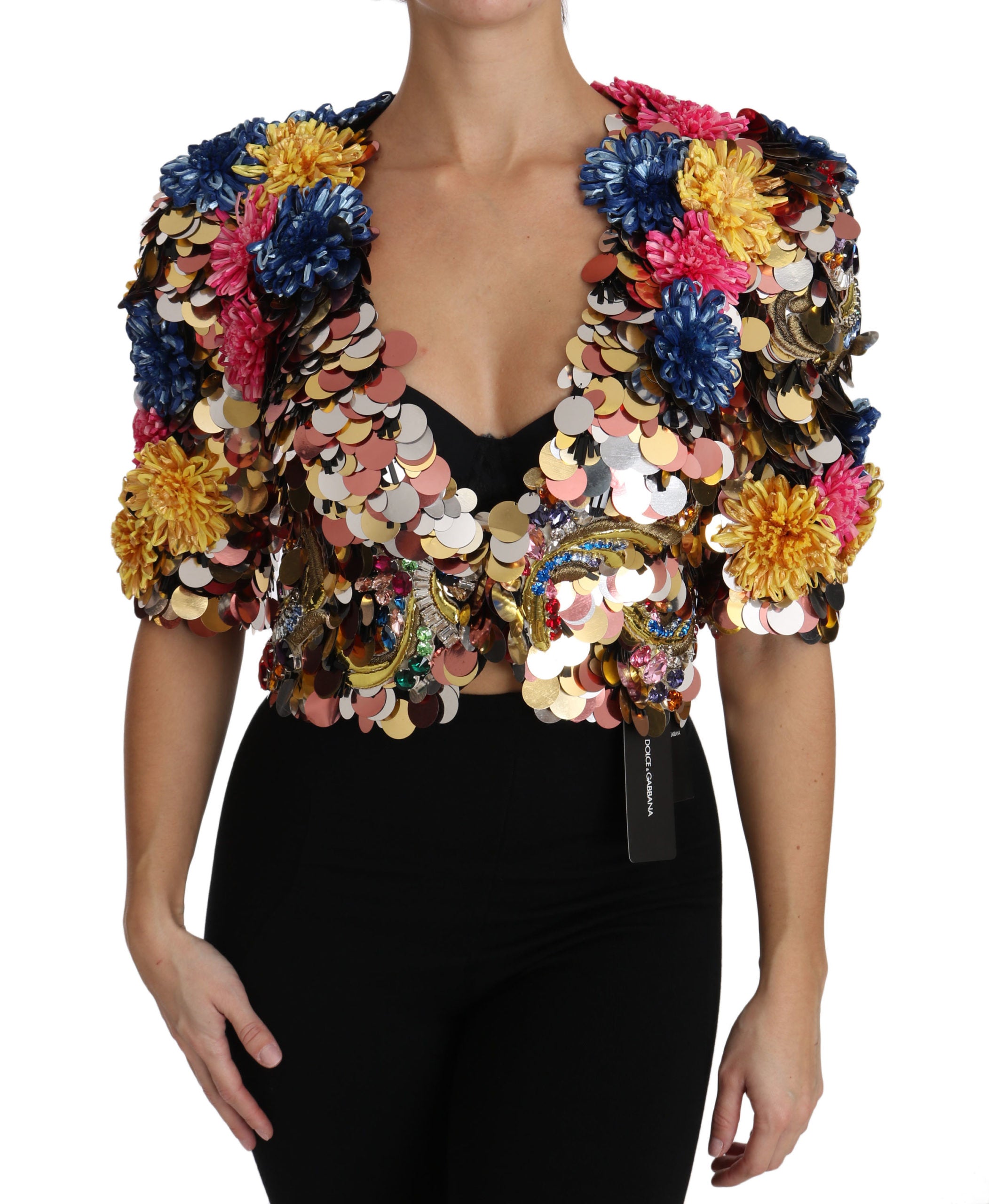 Jasje met kristallen pailletten en bloemenprint