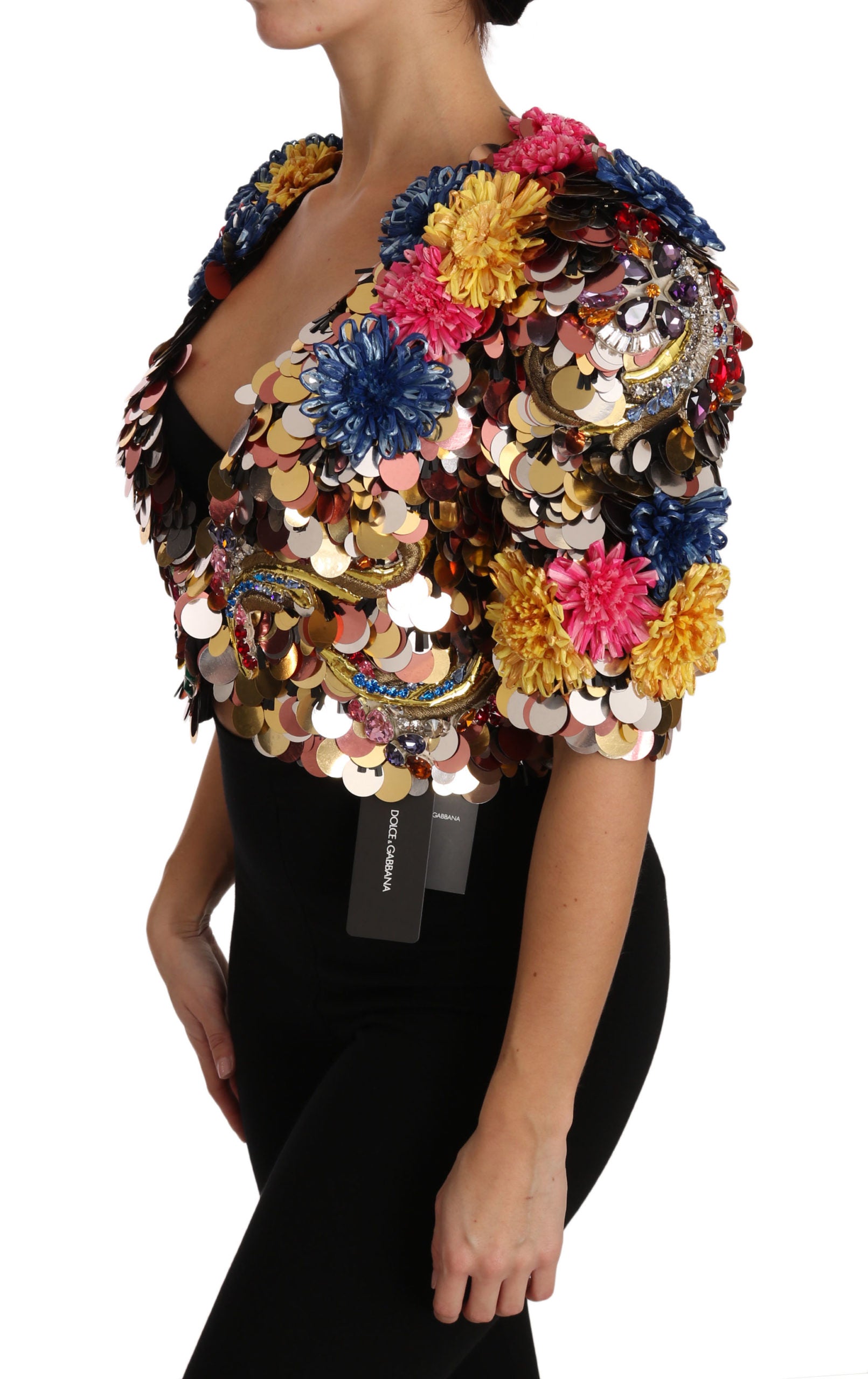 Jasje met kristallen pailletten en bloemenprint