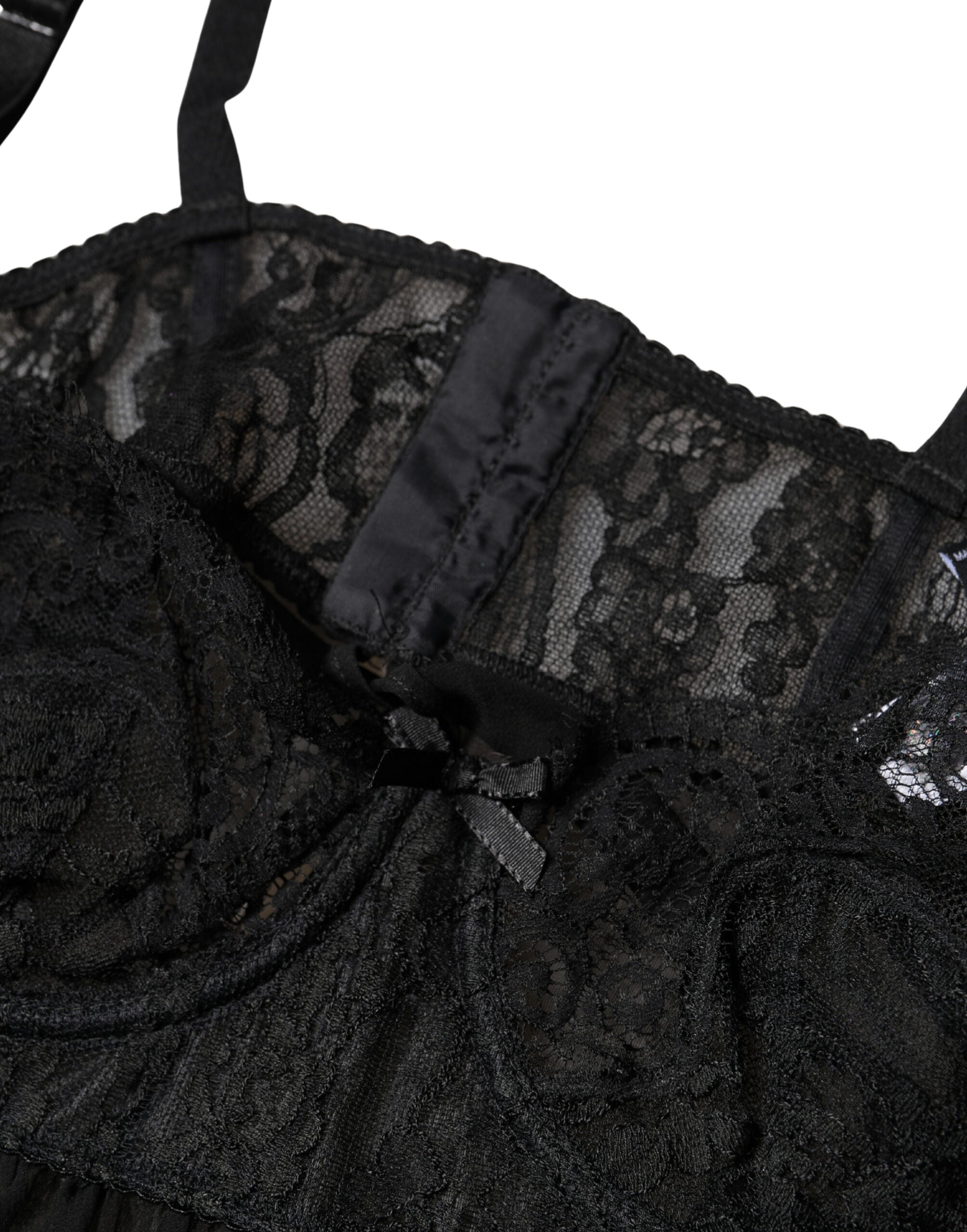 Black Silk Floral Lace Lingerie Top Underwear