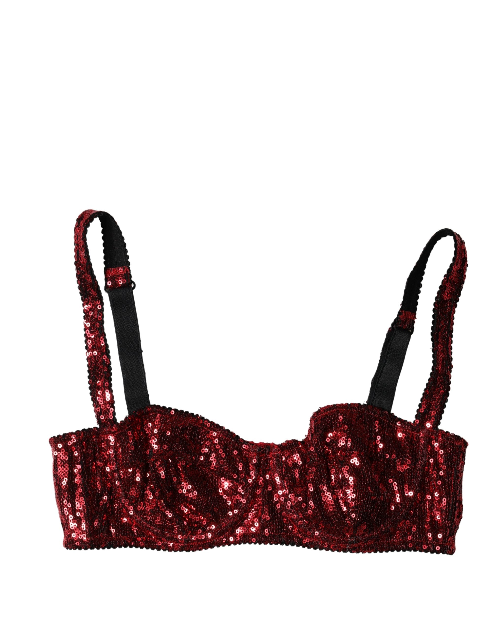 Red Sequined Nylon Balconnet Bra Underwear