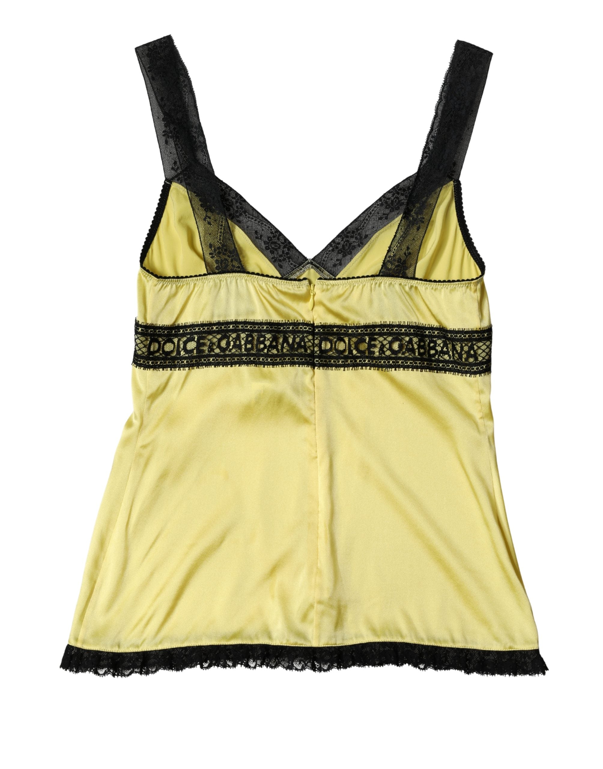 Yellow Silk Lace Trim Lingerie Top Underwear