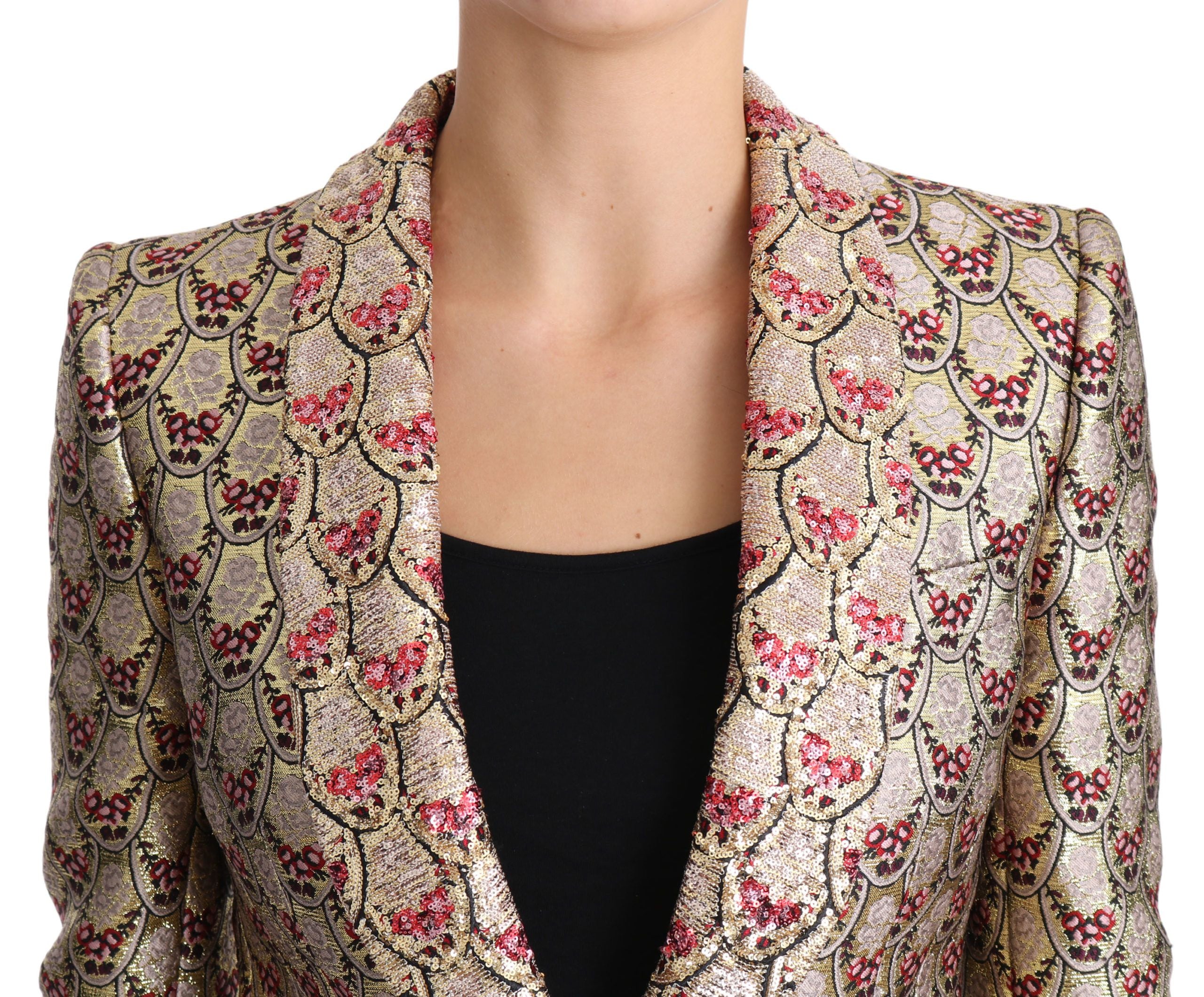 Blazerjasje met gouden bloemen en pailletten