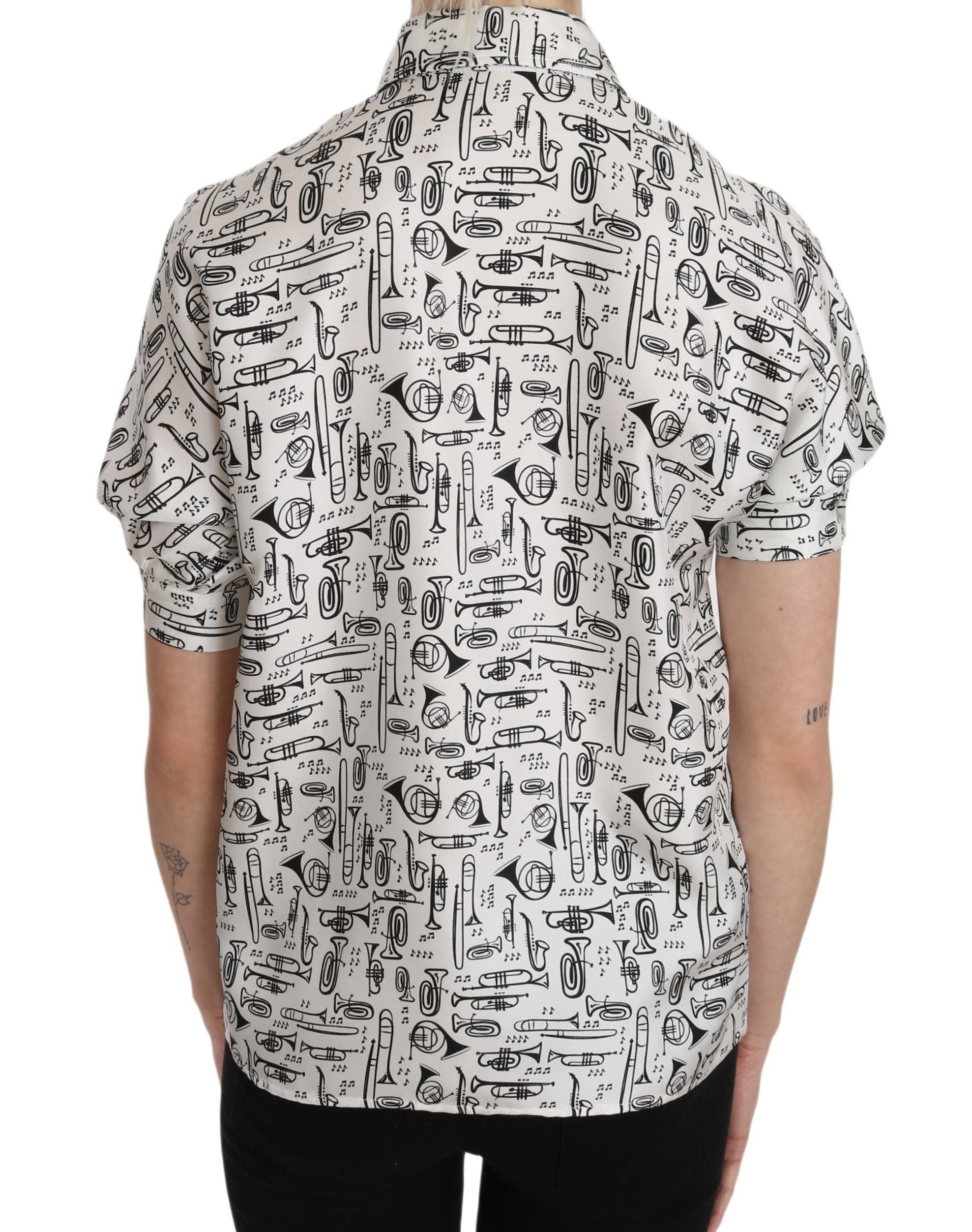 Trompetprint zijden top blouse met knoopjes aan de voorkant