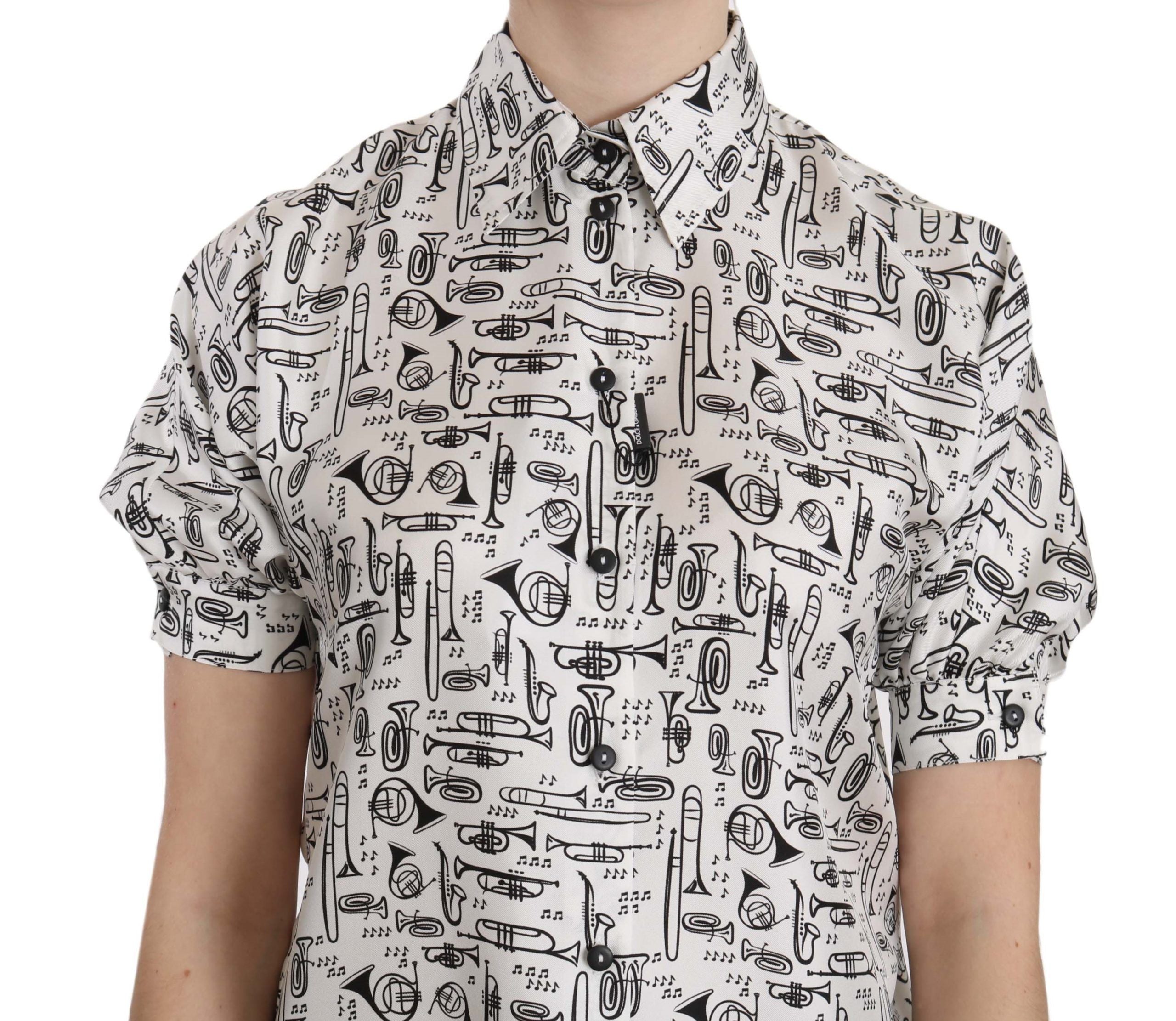 Trompetprint zijden top blouse met knoopjes aan de voorkant