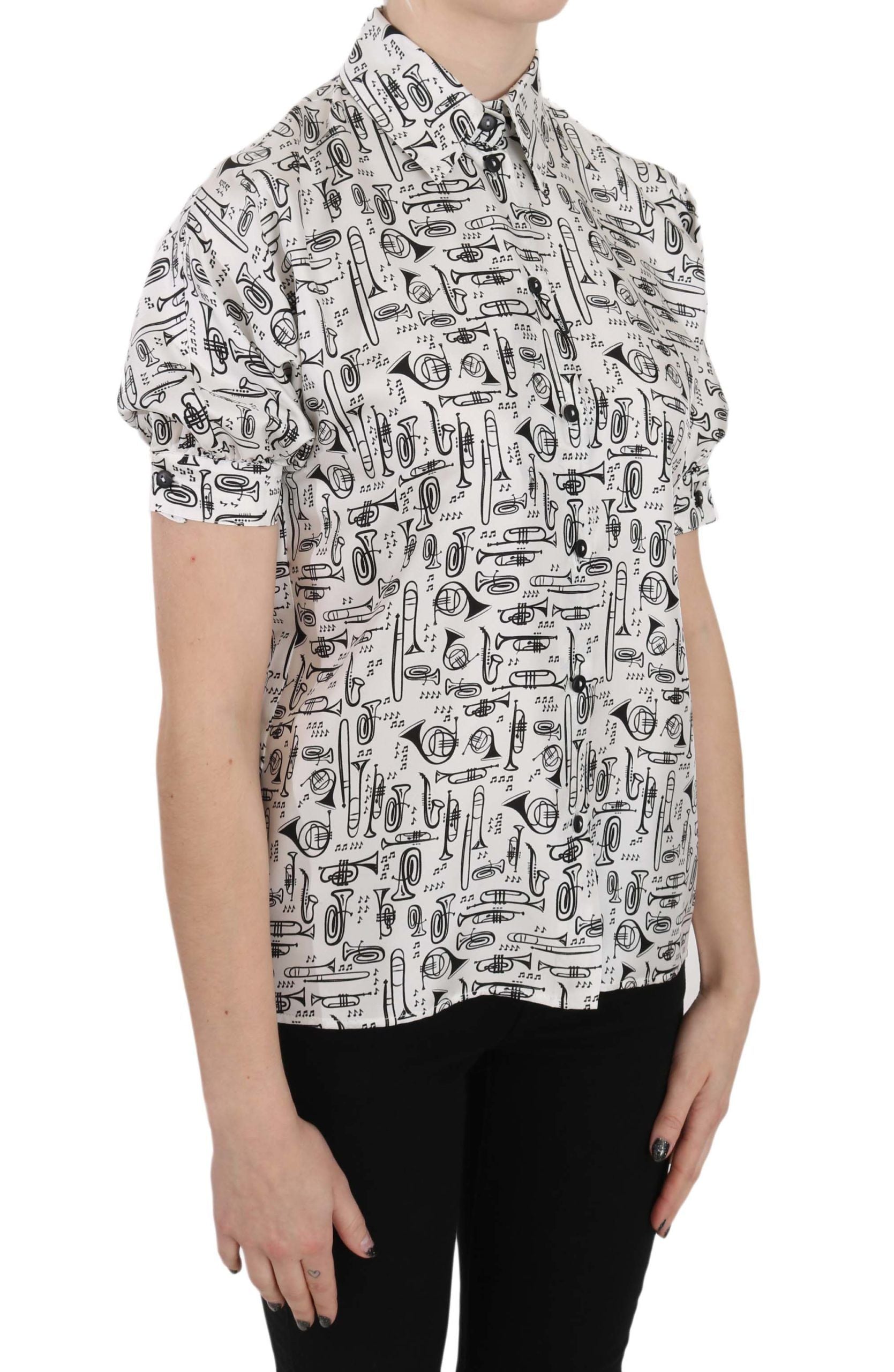 Trompetprint zijden top blouse met knoopjes aan de voorkant