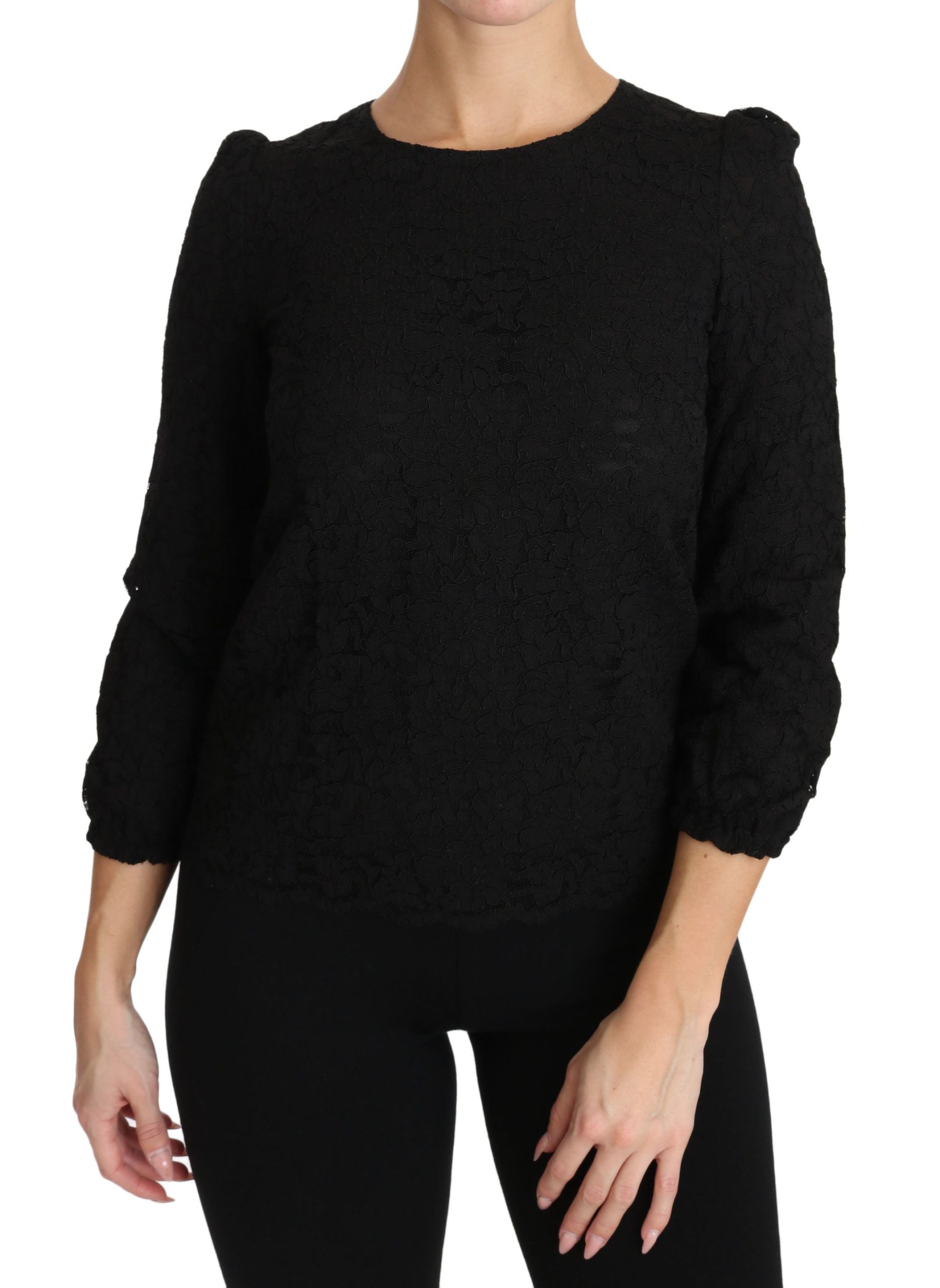 Zwarte blouse met bloemenkant en rits