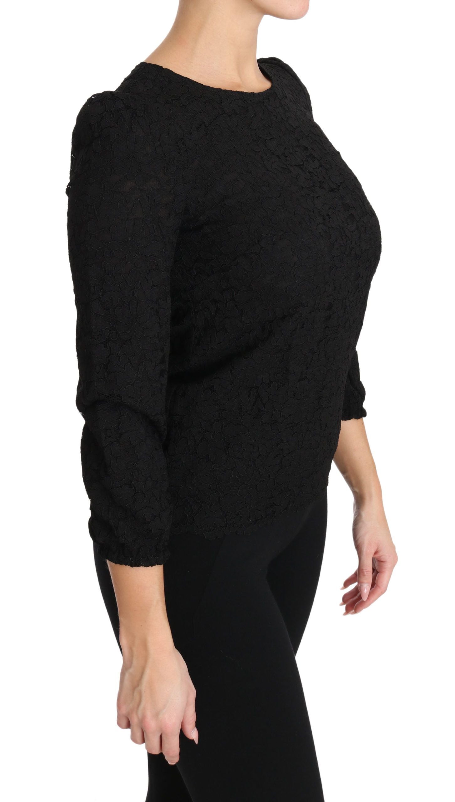 Zwarte blouse met bloemenkant en rits
