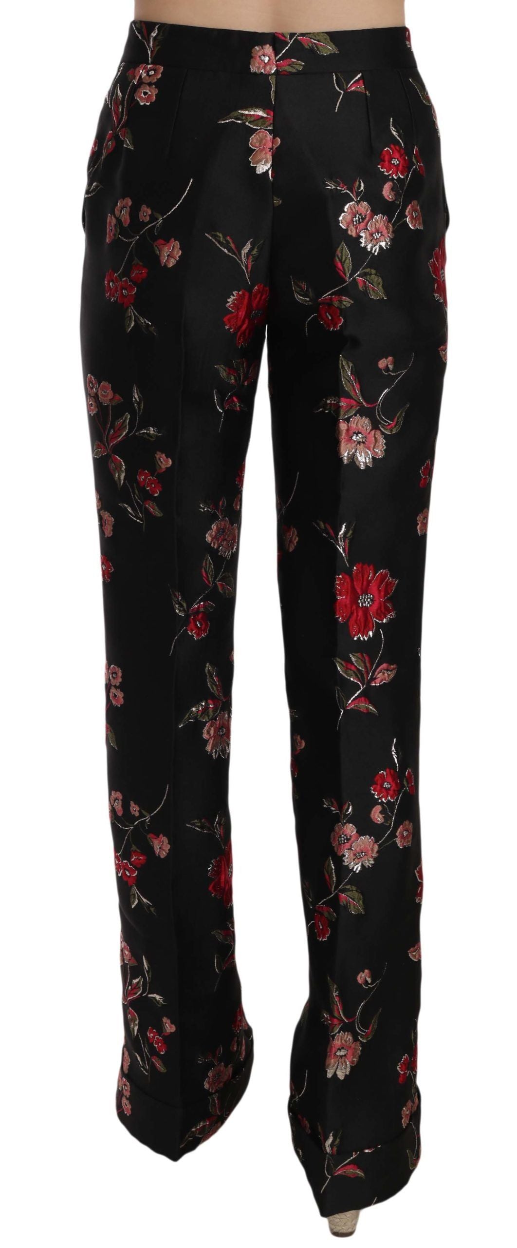 Zwarte broek met bloemenprint en bootcut