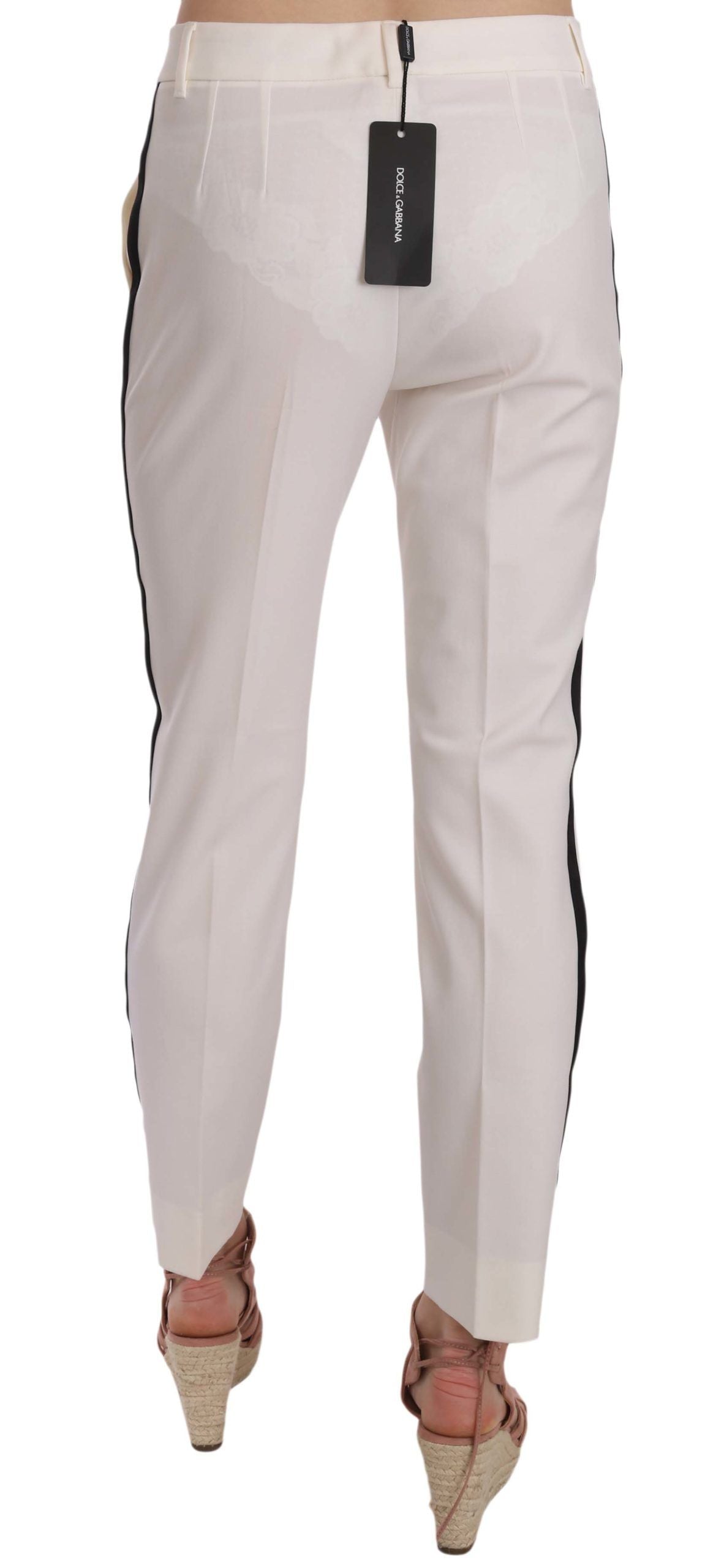 Witte wollen taps toelopende broek met zijstreep