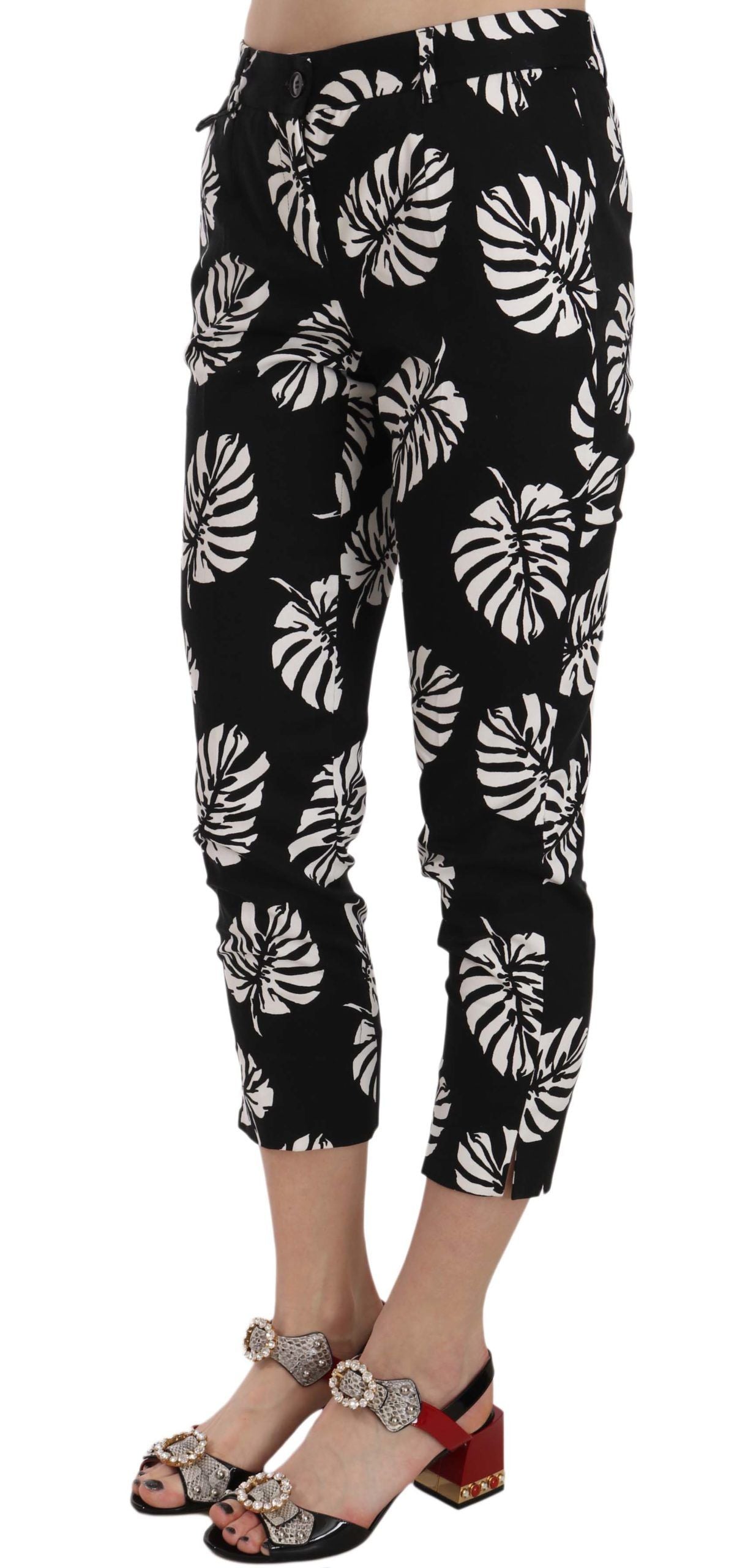 Zwarte skinny broek met palmbladprint