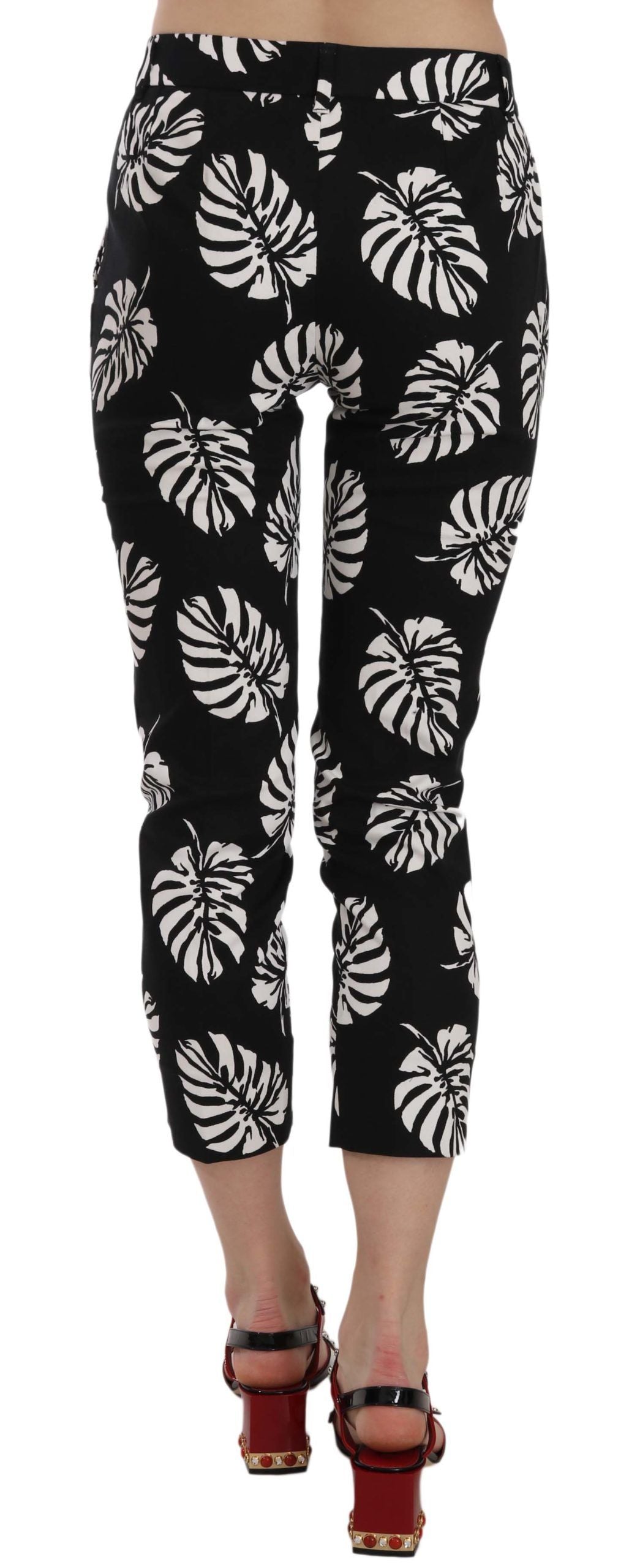 Zwarte skinny broek met palmbladprint
