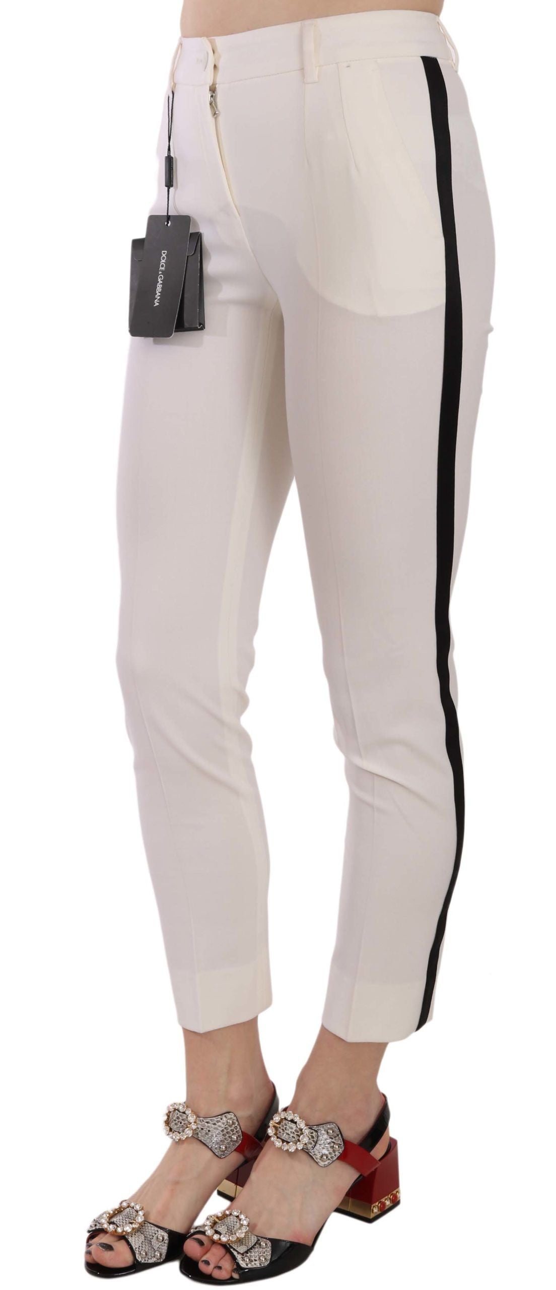 Witte skinny cropped broek met zijstreep