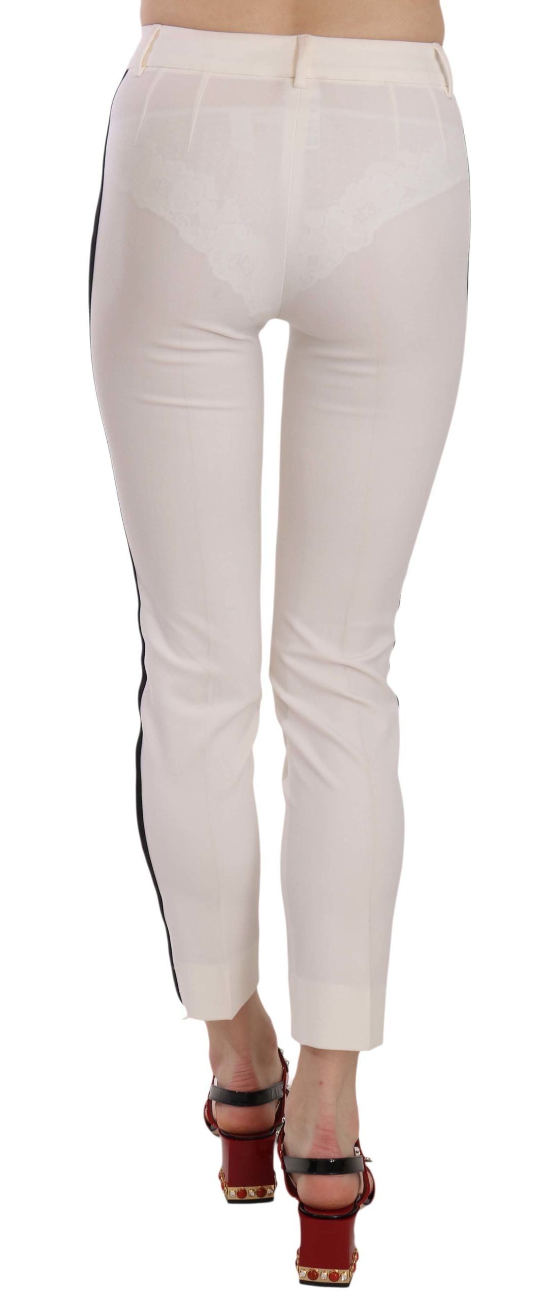 Witte skinny cropped broek met zijstreep