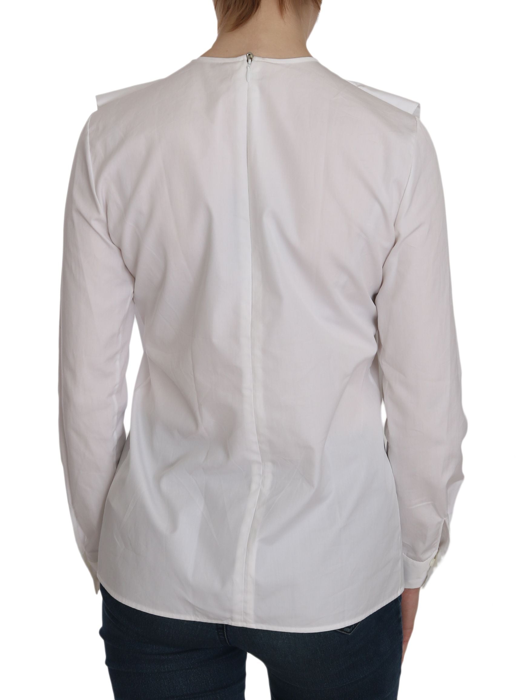 Witte katoenen blouse met ronde hals en lange mouwen