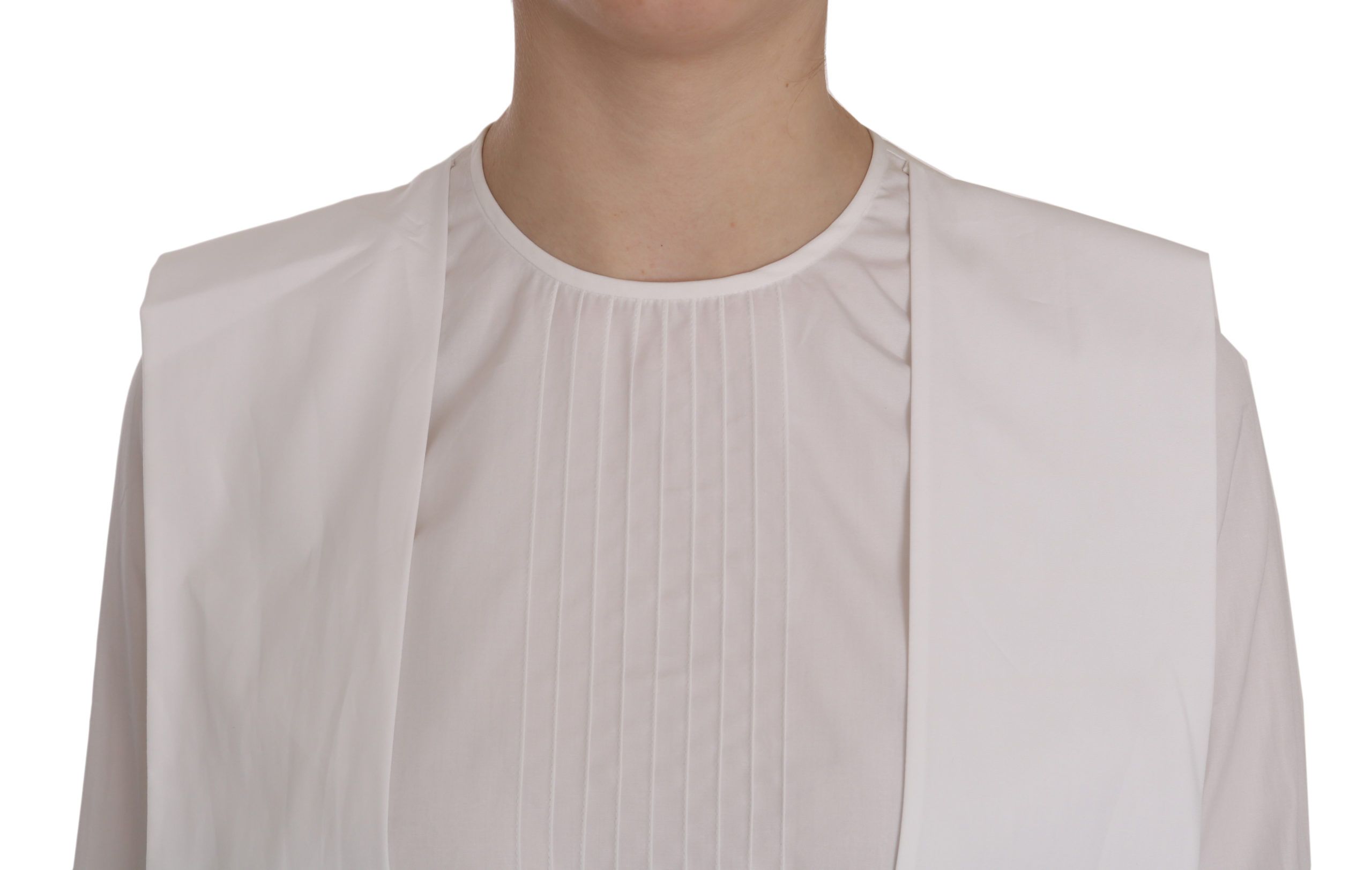 Witte katoenen blouse met ronde hals en lange mouwen
