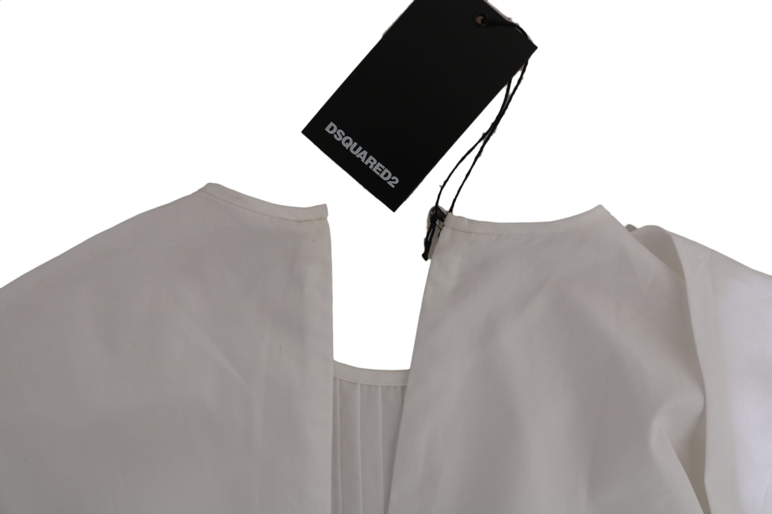 Witte katoenen blouse met ronde hals en lange mouwen