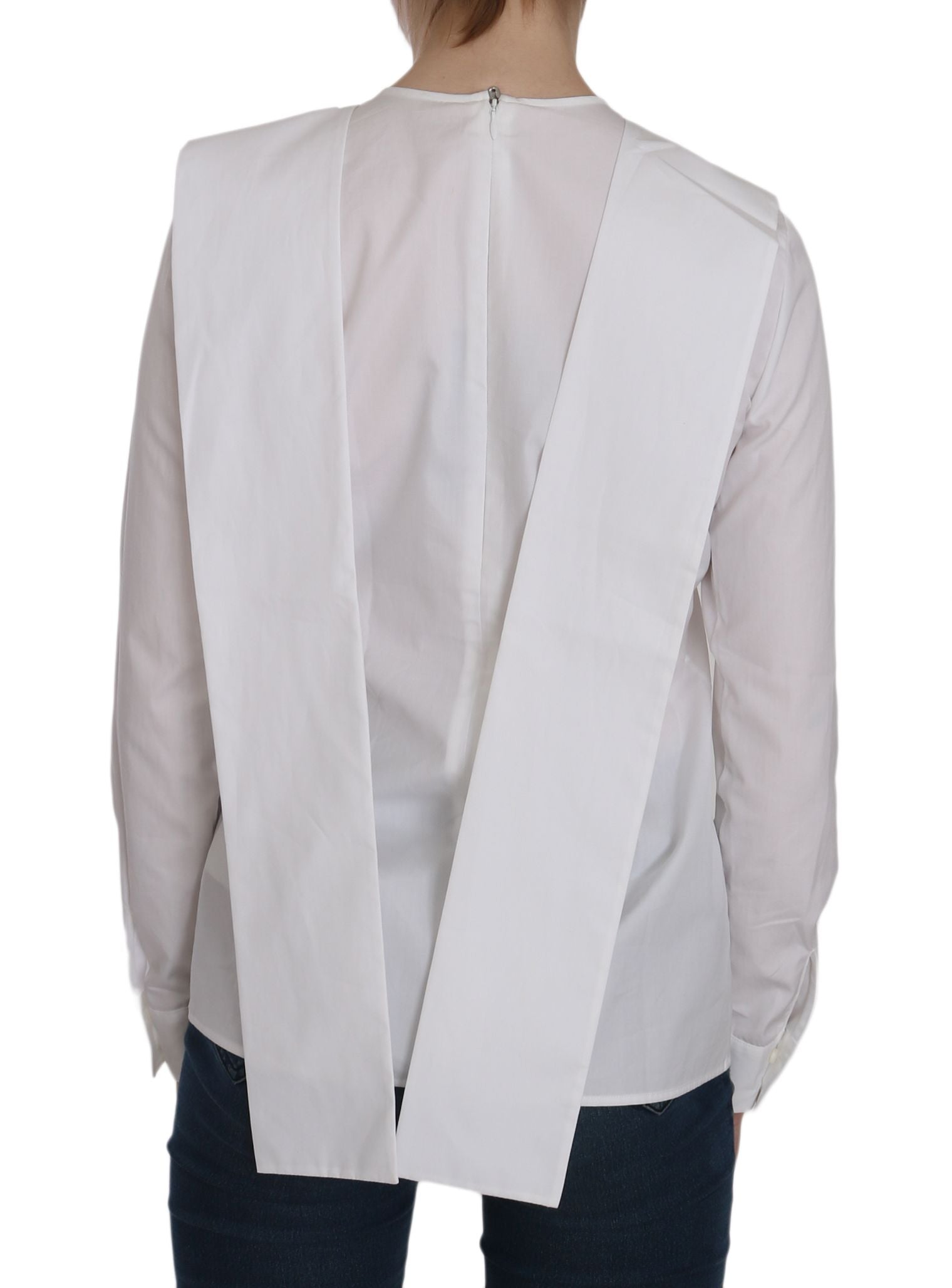 Witte katoenen blouse met ronde hals en lange mouwen