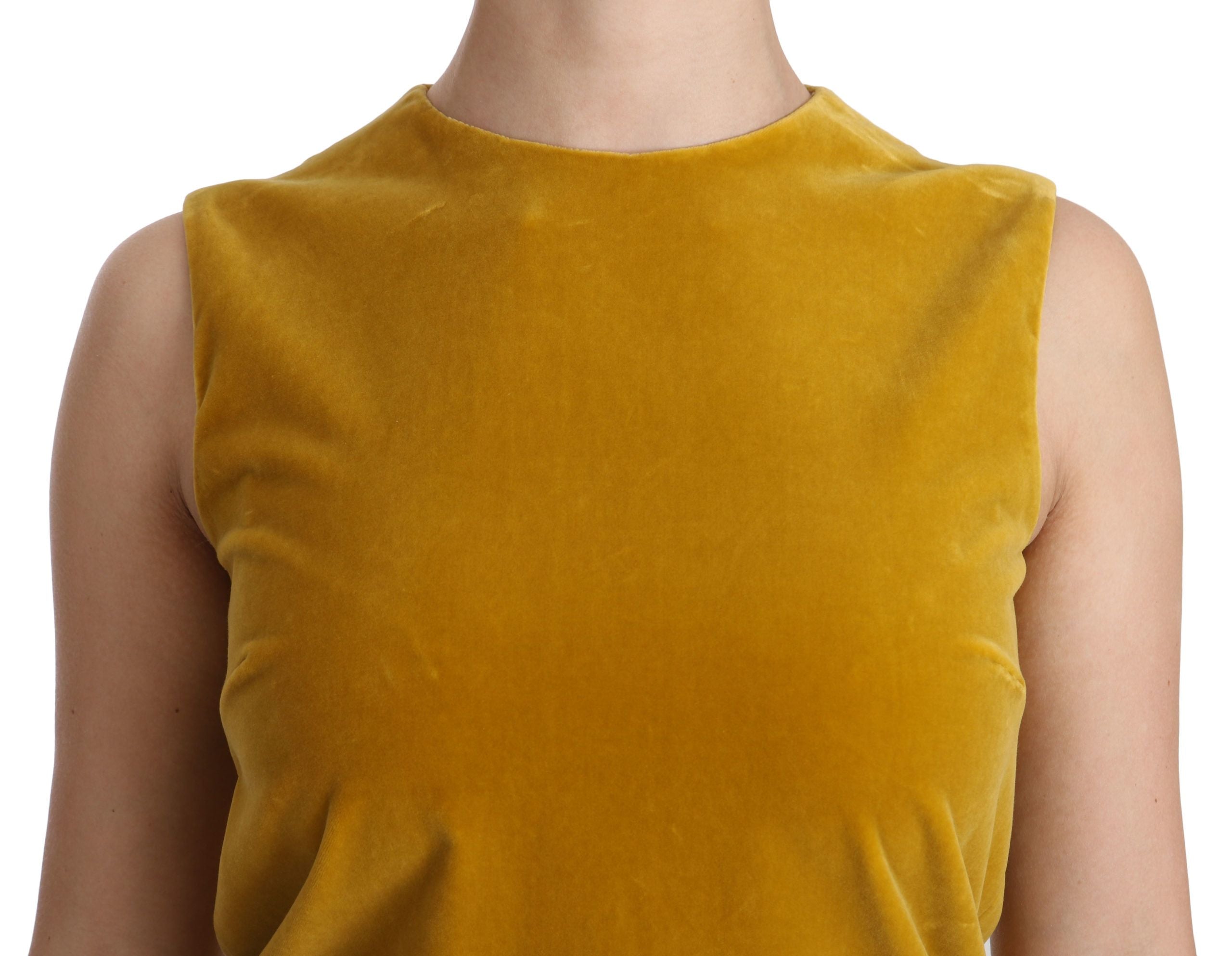 Mosterdkleurige fluwelen stretch mini-shiftjurk