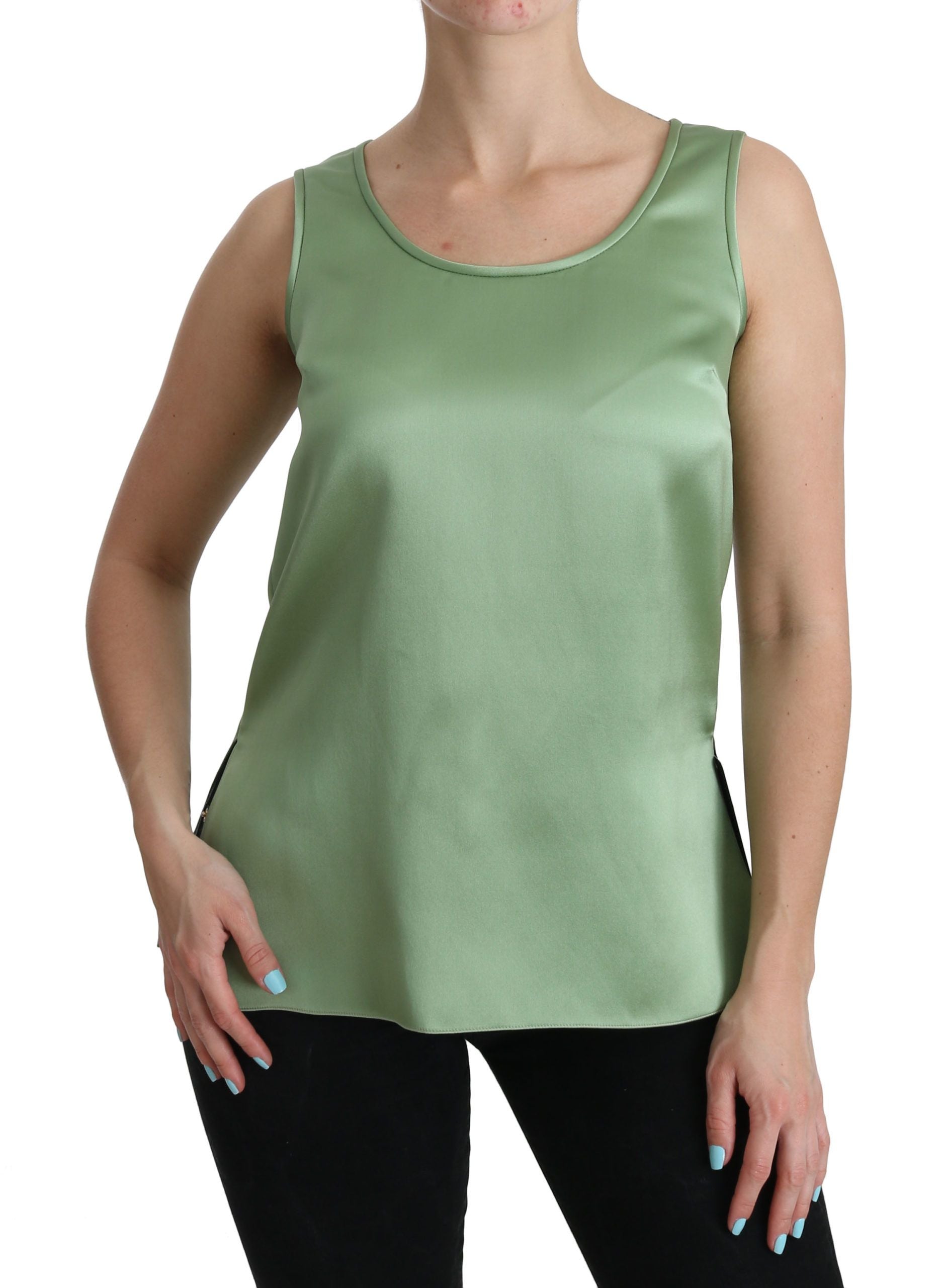 Groene mouwloze tanktop van 100% zijde