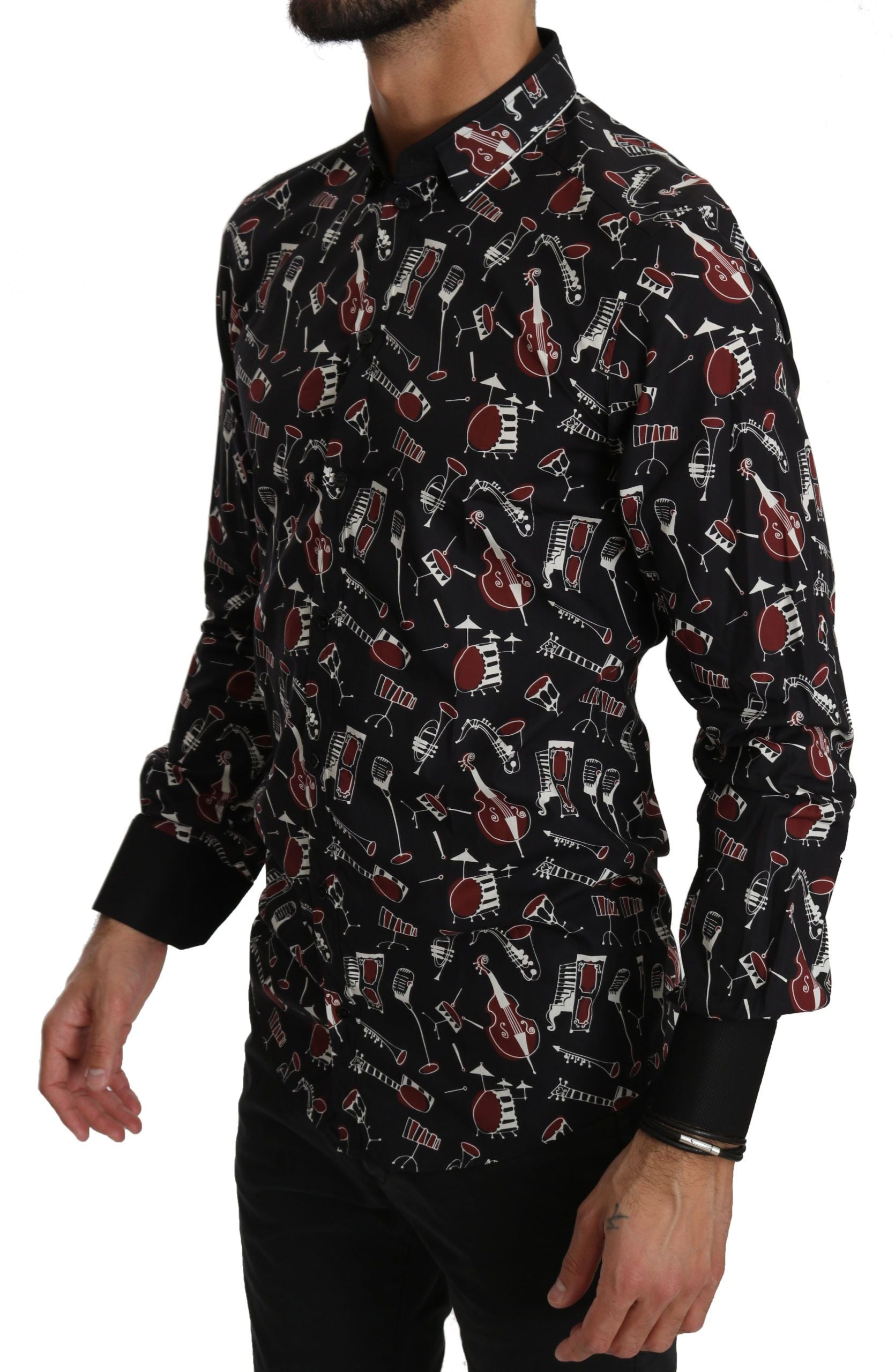 Zwart muziekinstrument slim fit overhemd