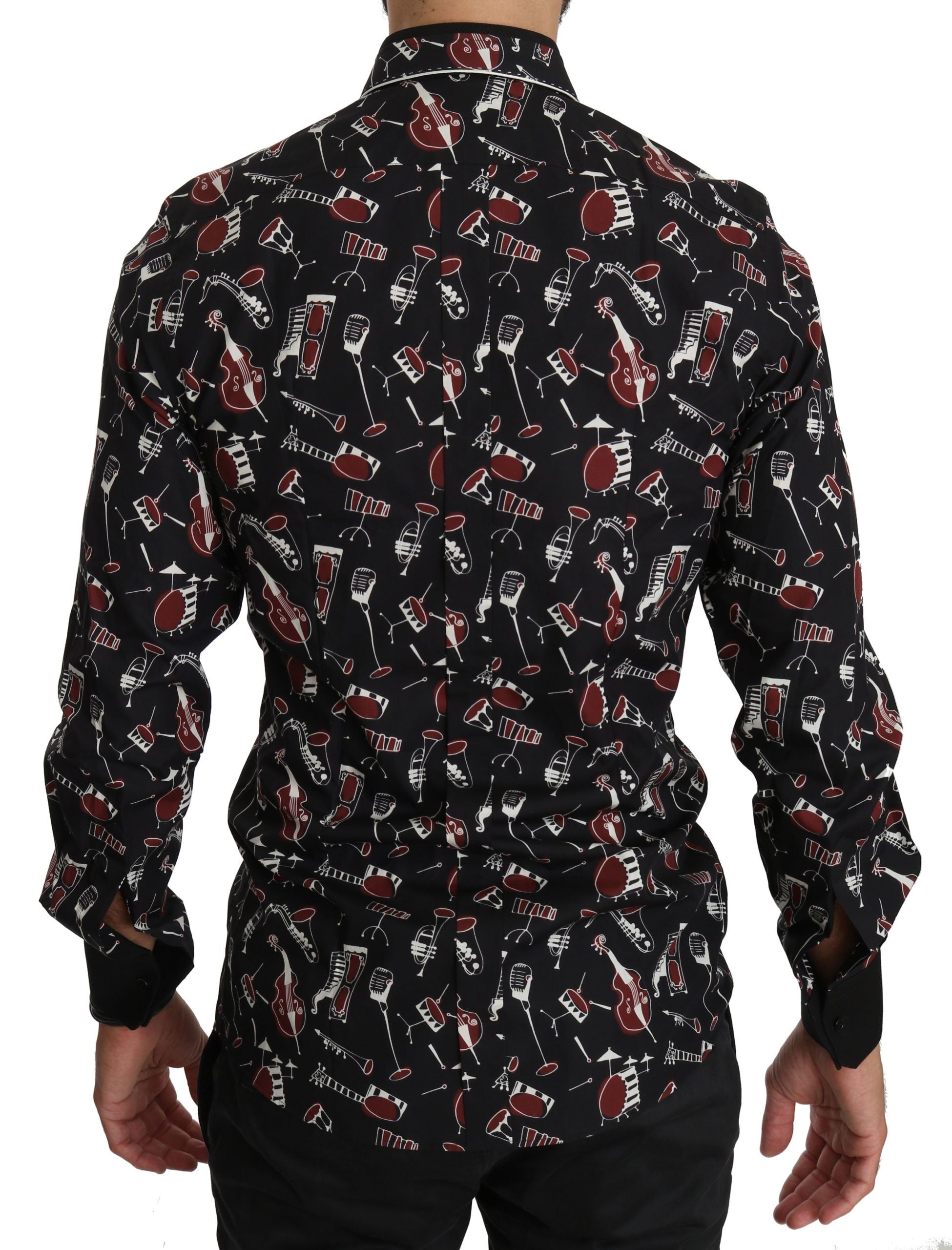 Zwart muziekinstrument slim fit overhemd