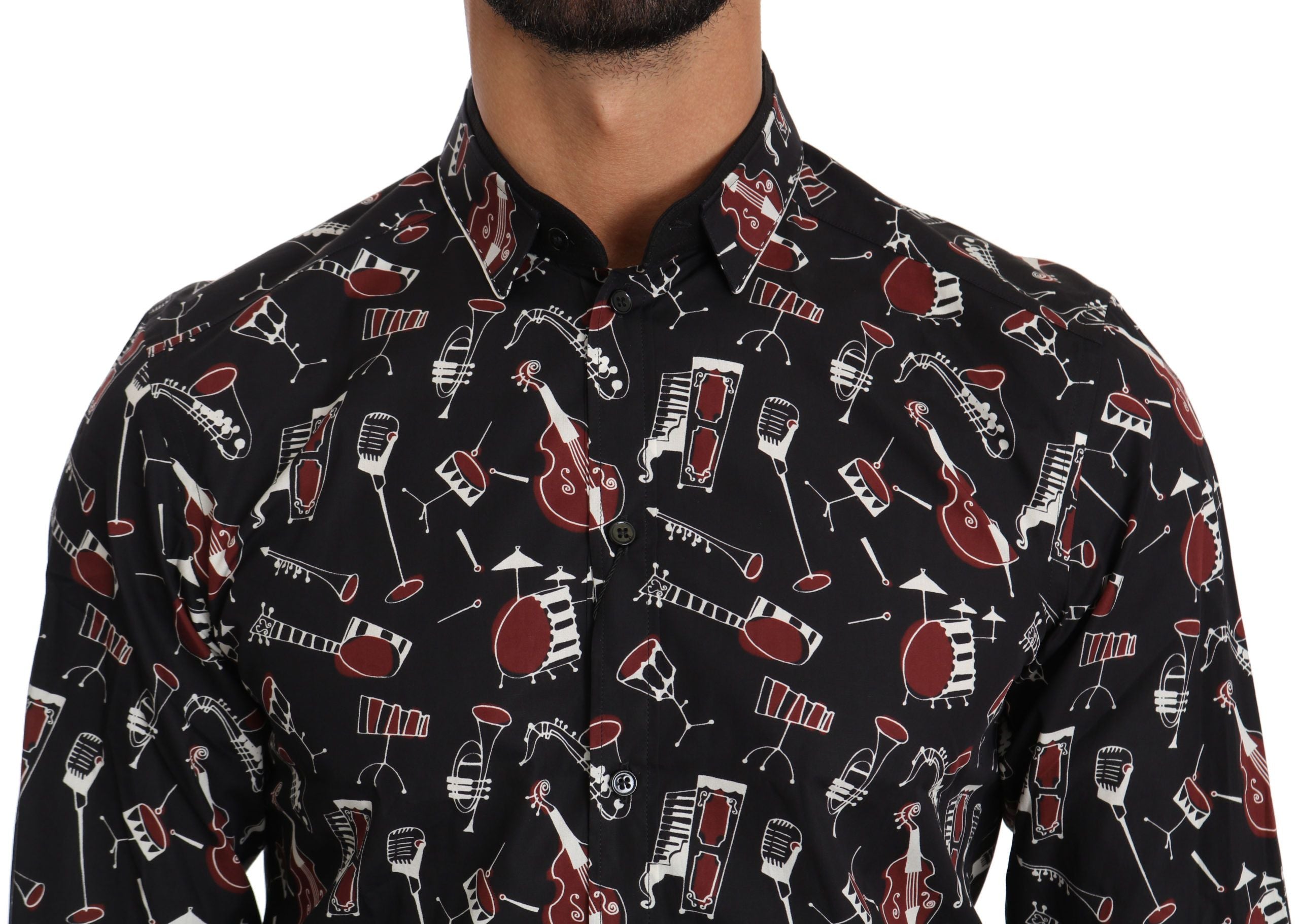 Zwart muziekinstrument slim fit overhemd