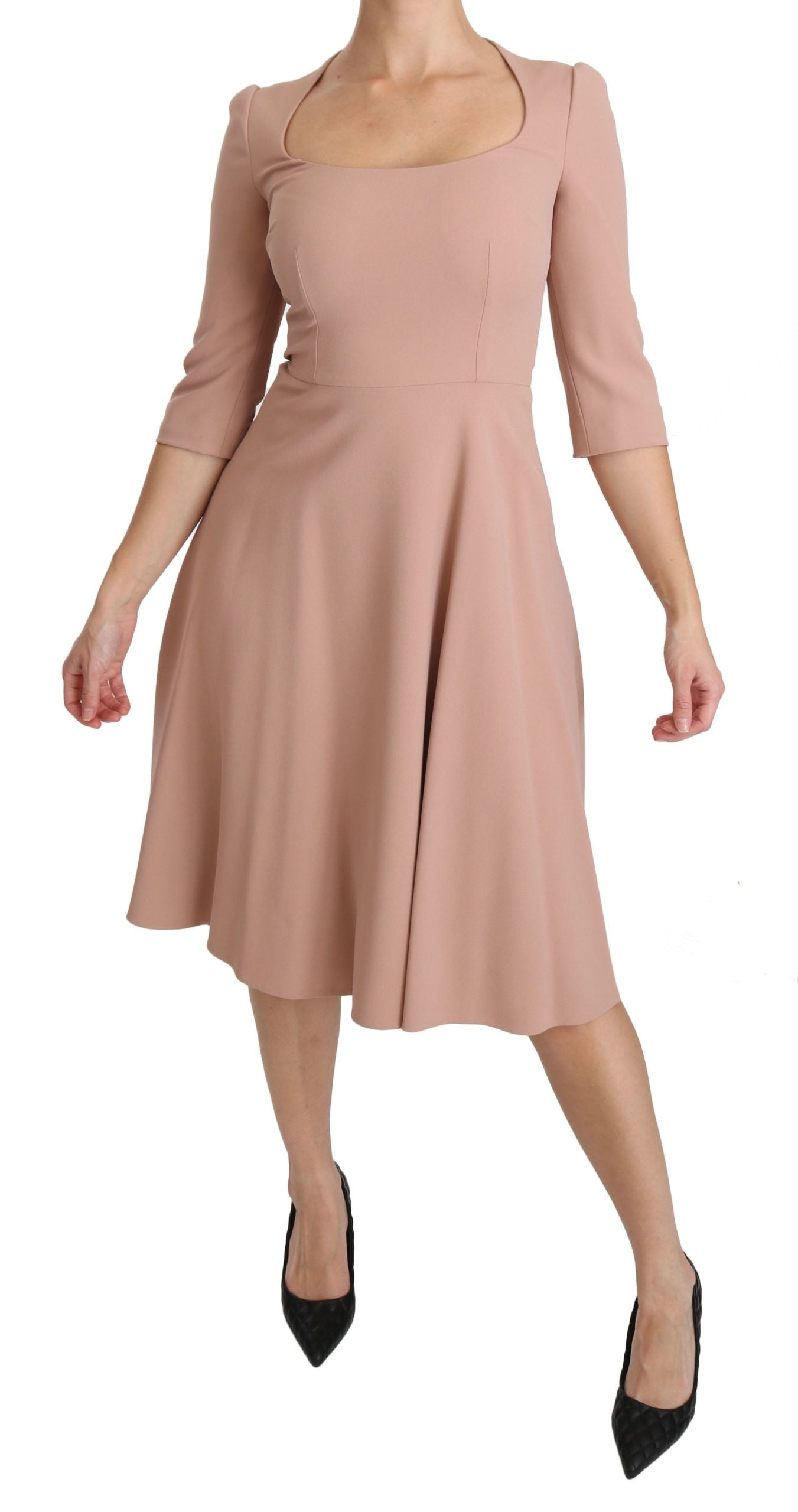 Roze A-lijn viscose jurk met 3/4 mouwen