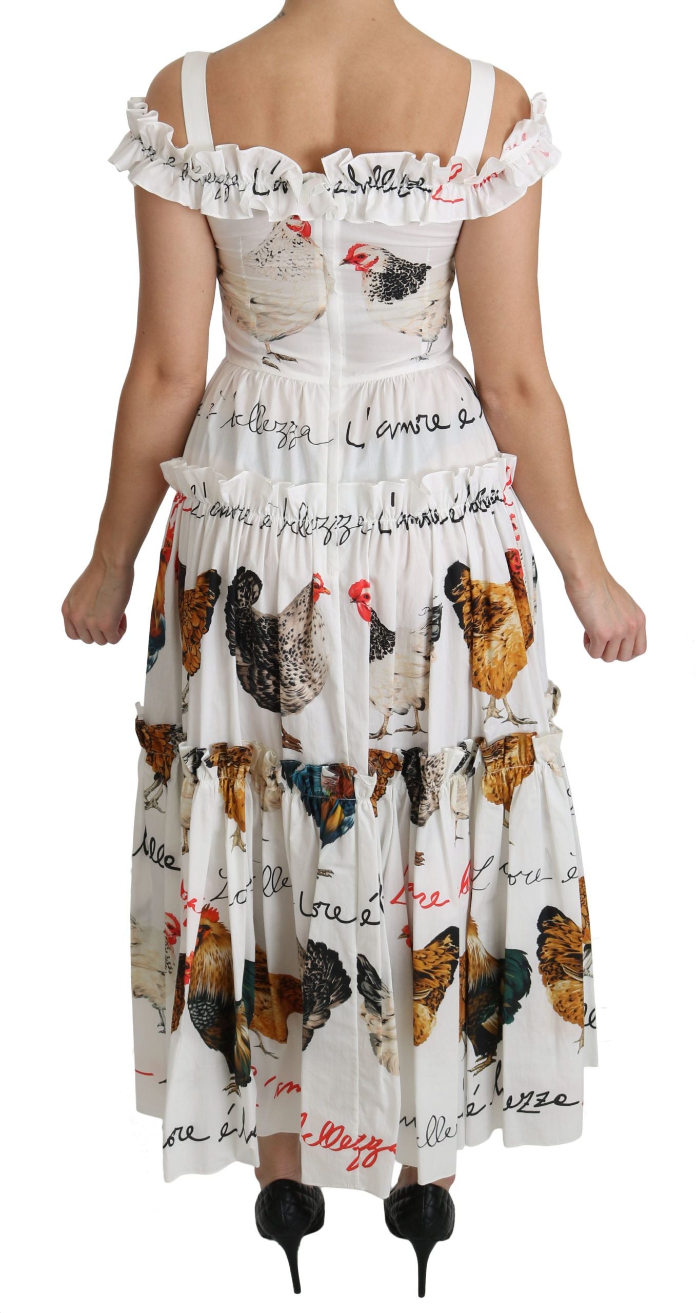 Witte Rooster Schede Midi Katoenen Jurk