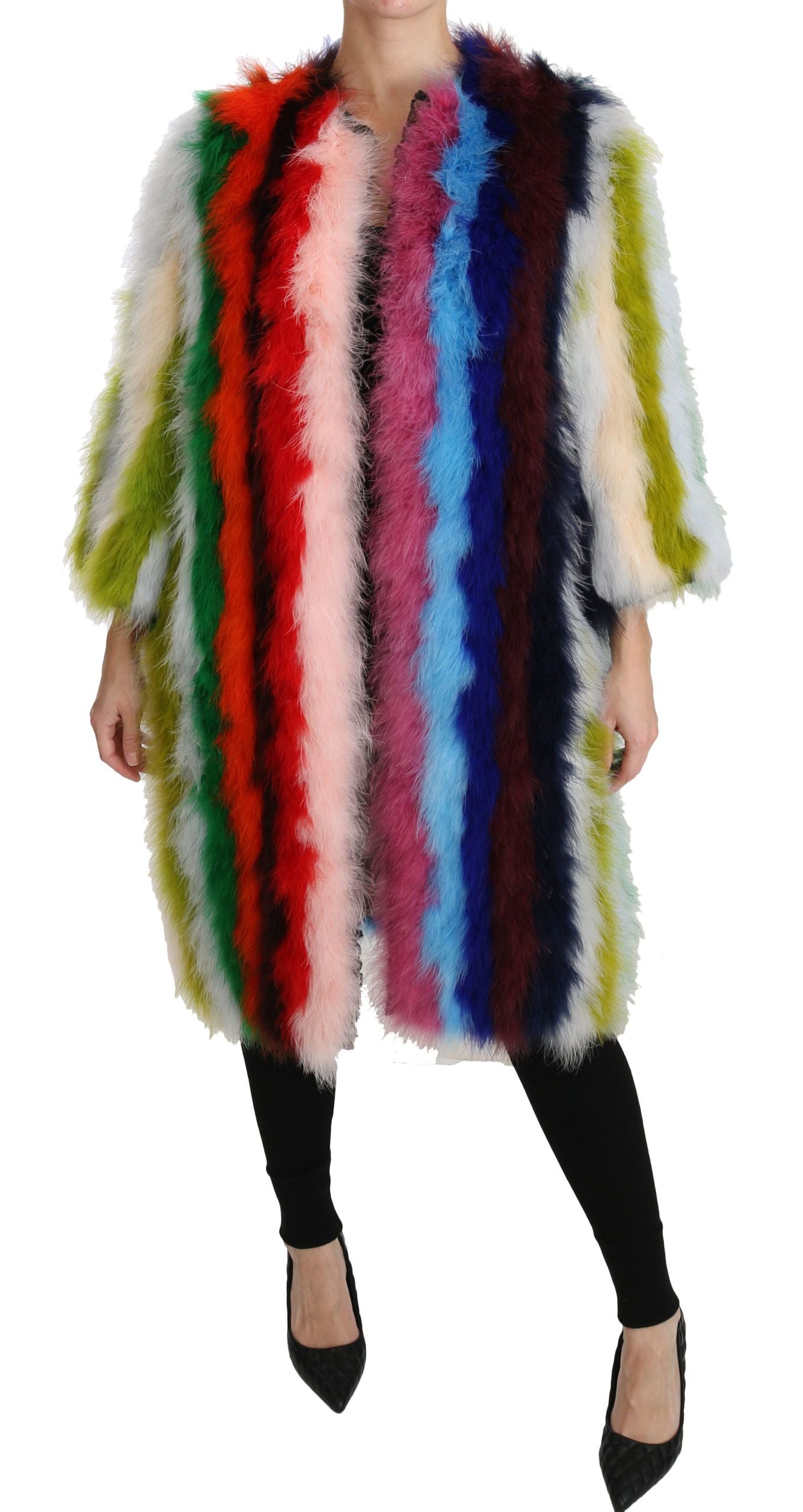 Veelkleurige kalkoenveren cape bontjas