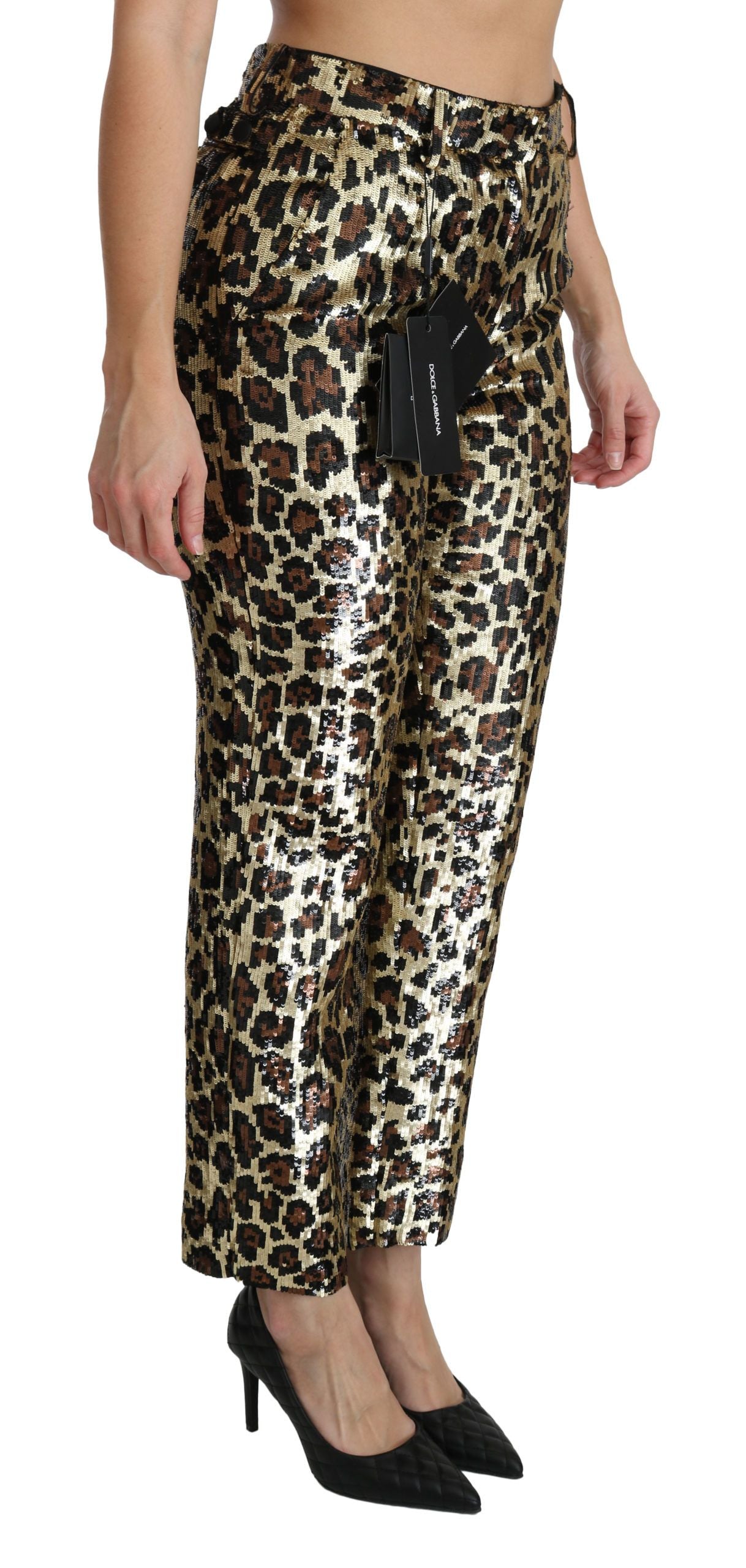 Bruine luipaard pailletten hoge taille broek