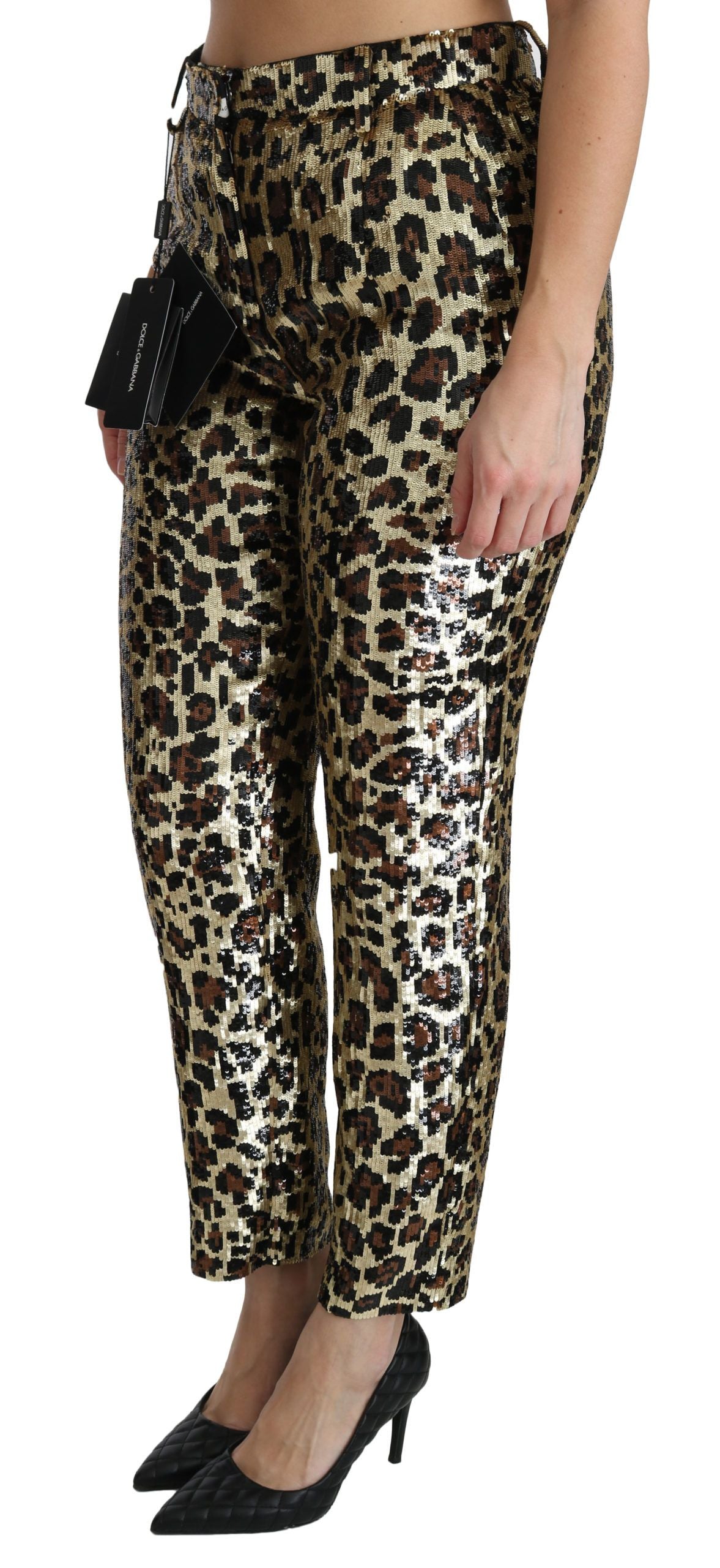 Bruine luipaard pailletten hoge taille broek