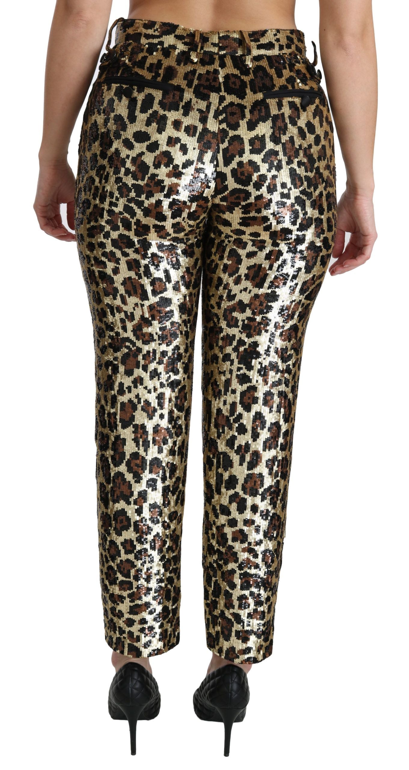 Bruine luipaard pailletten hoge taille broek