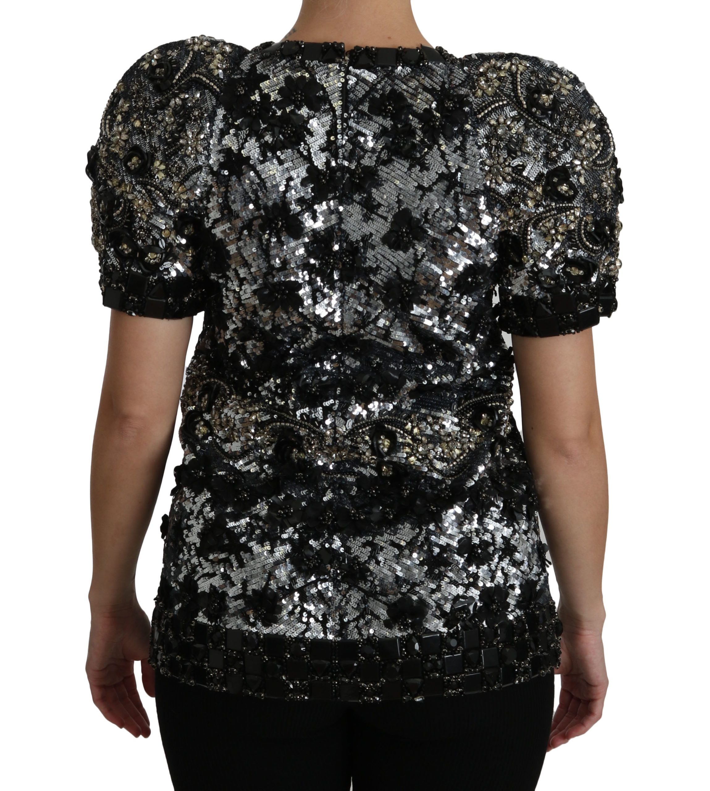 Zwarte blouse met pailletten en kristallen versiering