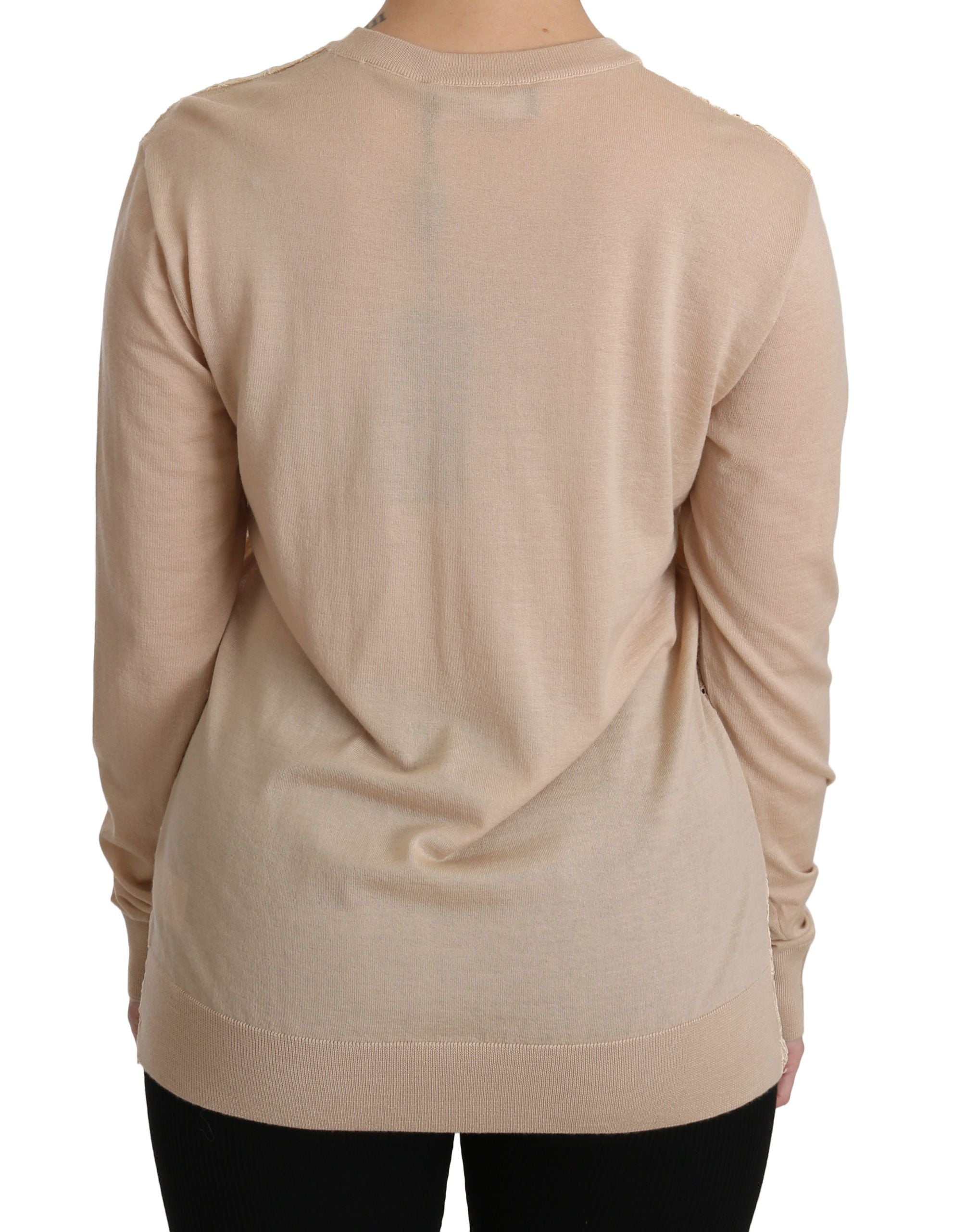 Beige kanten top met lange mouwen en kasjmier blouse