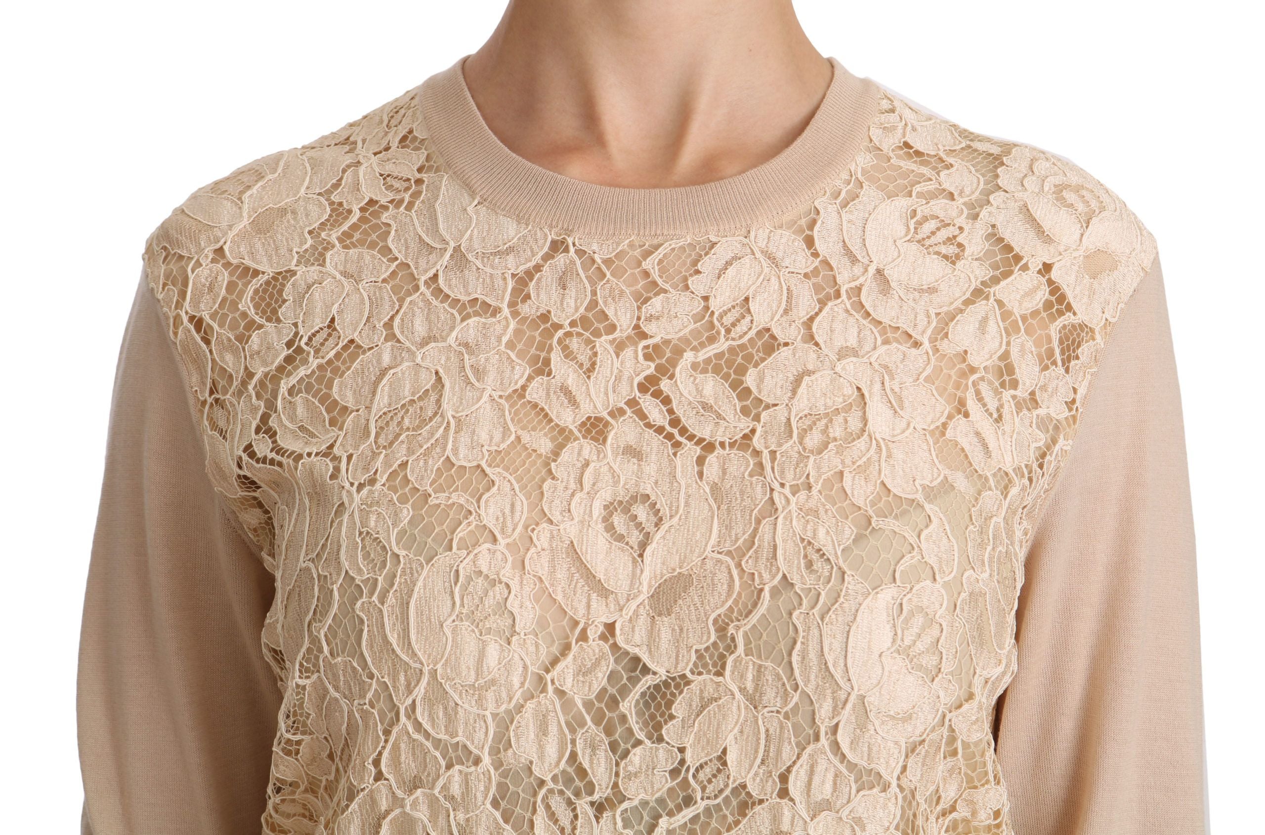 Beige kanten top met lange mouwen en kasjmier blouse