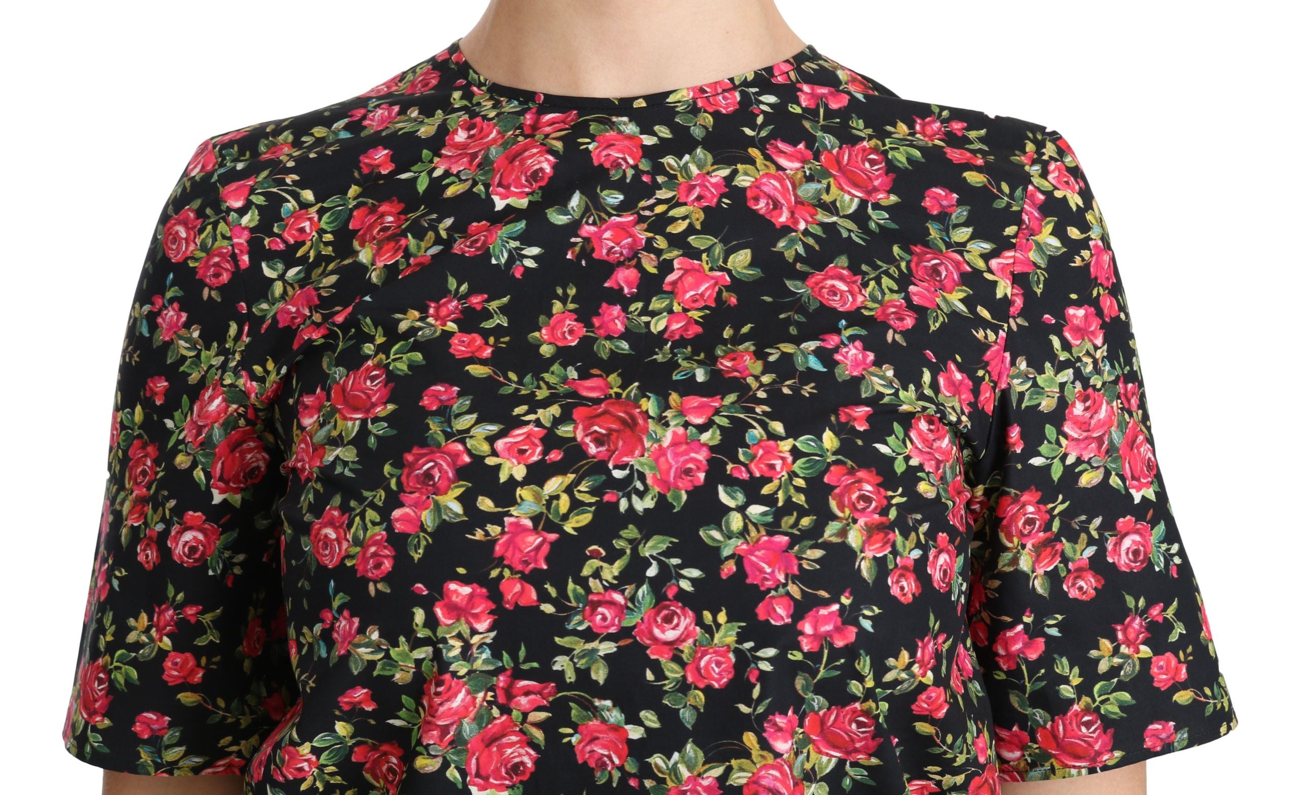 Zwarte blouse met korte mouwen en bloemenprint