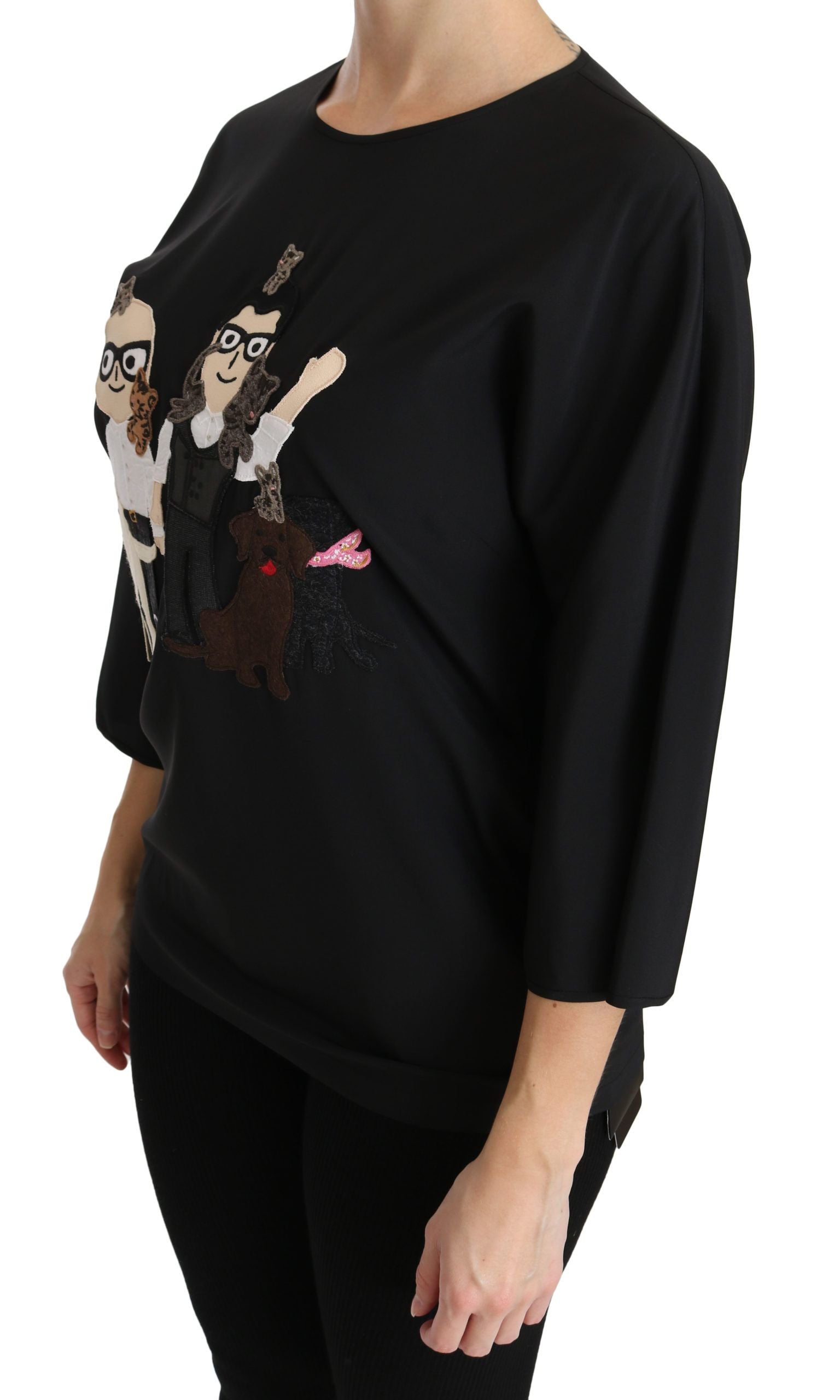 Zwarte #dgfamily Top T-shirt Zijden Blouse
