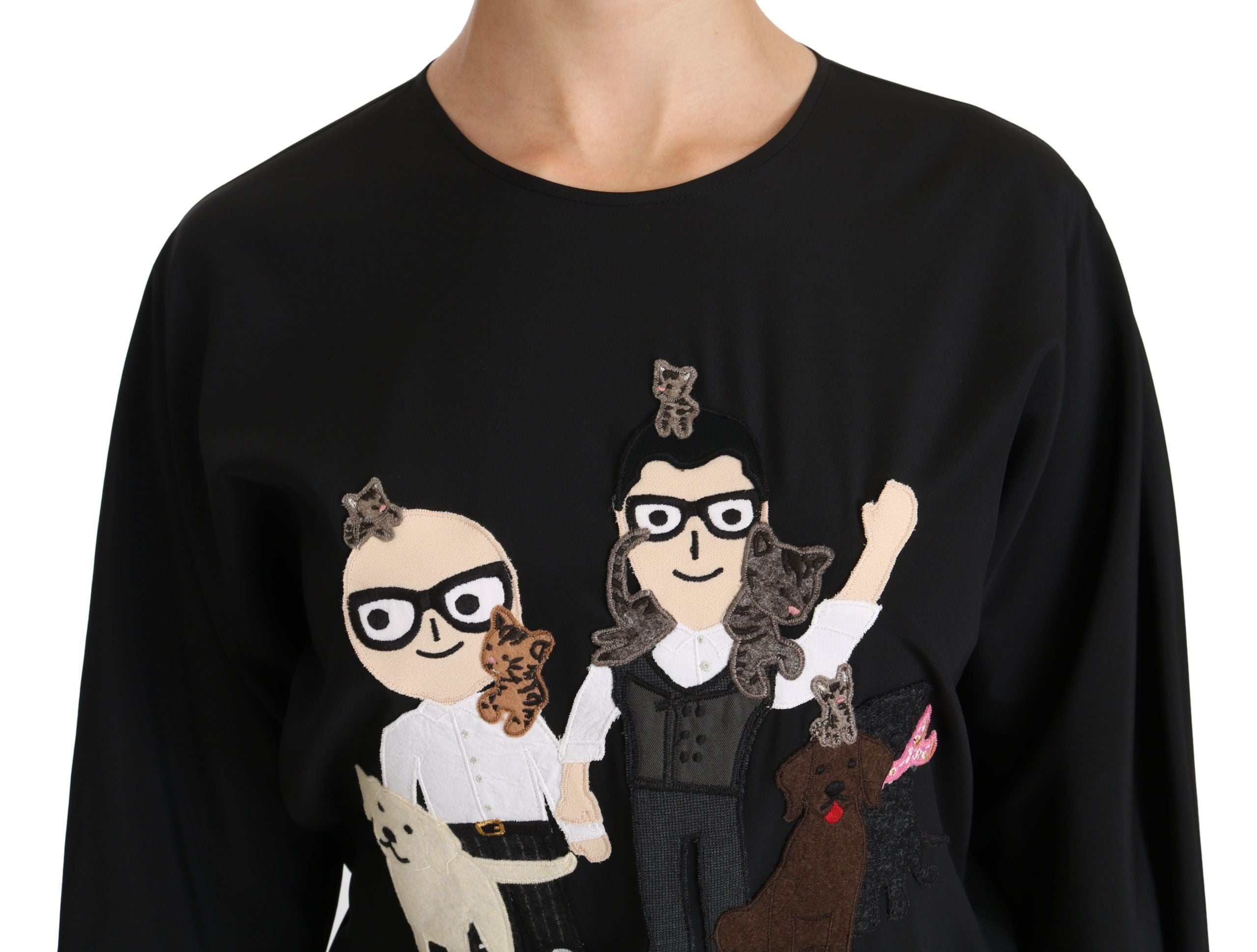 Zwarte #dgfamily Top T-shirt Zijden Blouse