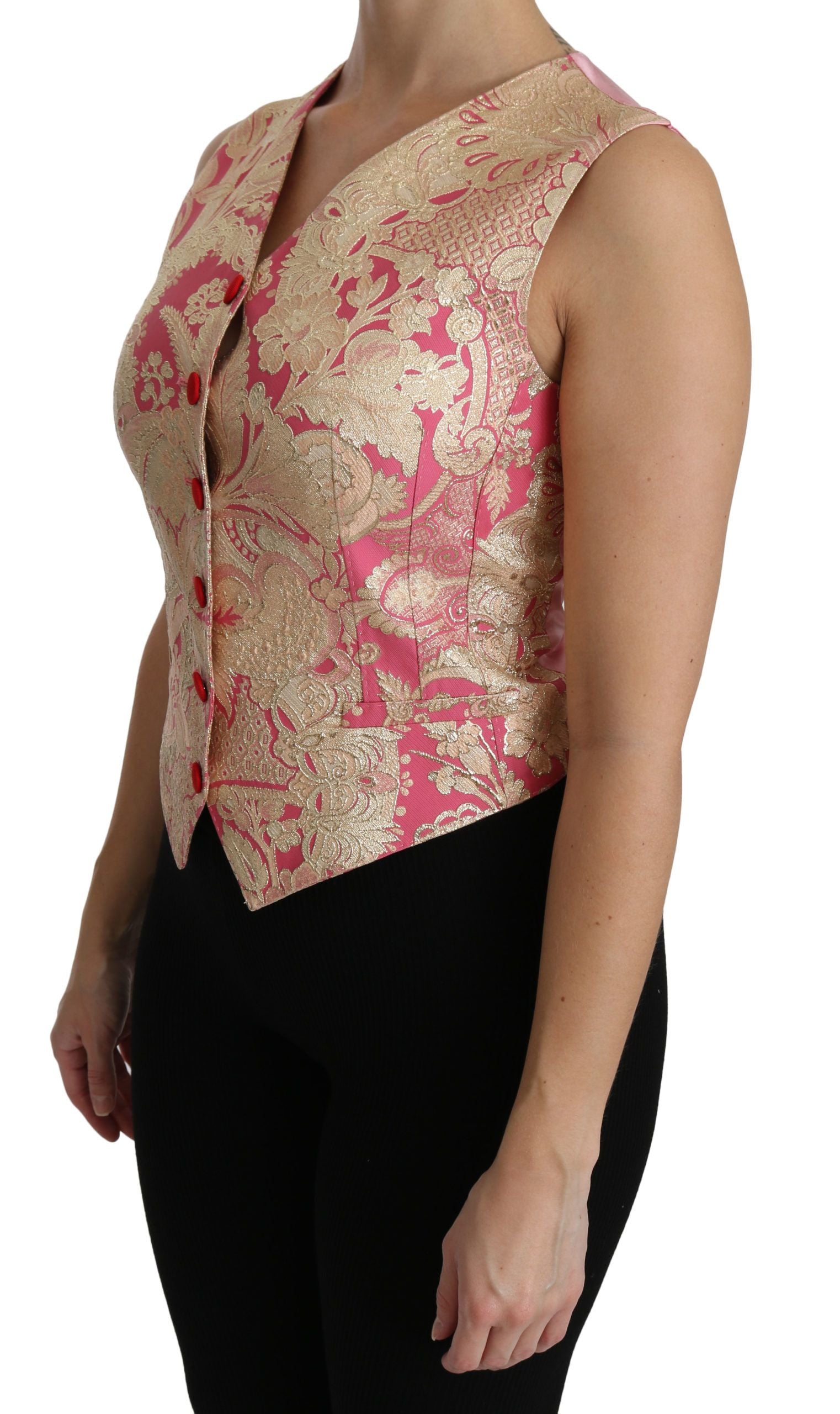 Roze gouden brokaat vest blouse top
