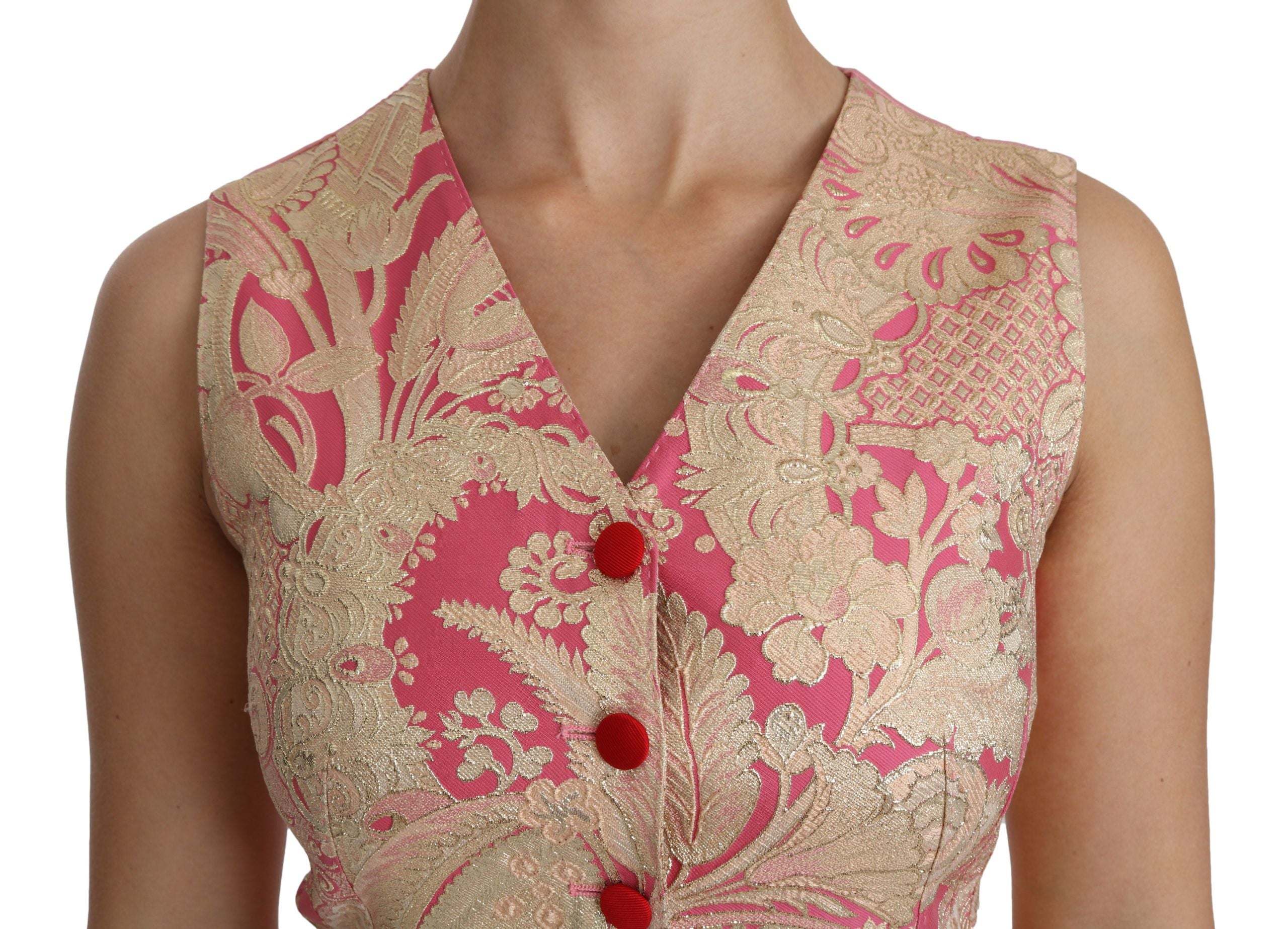 Roze gouden brokaat vest blouse top