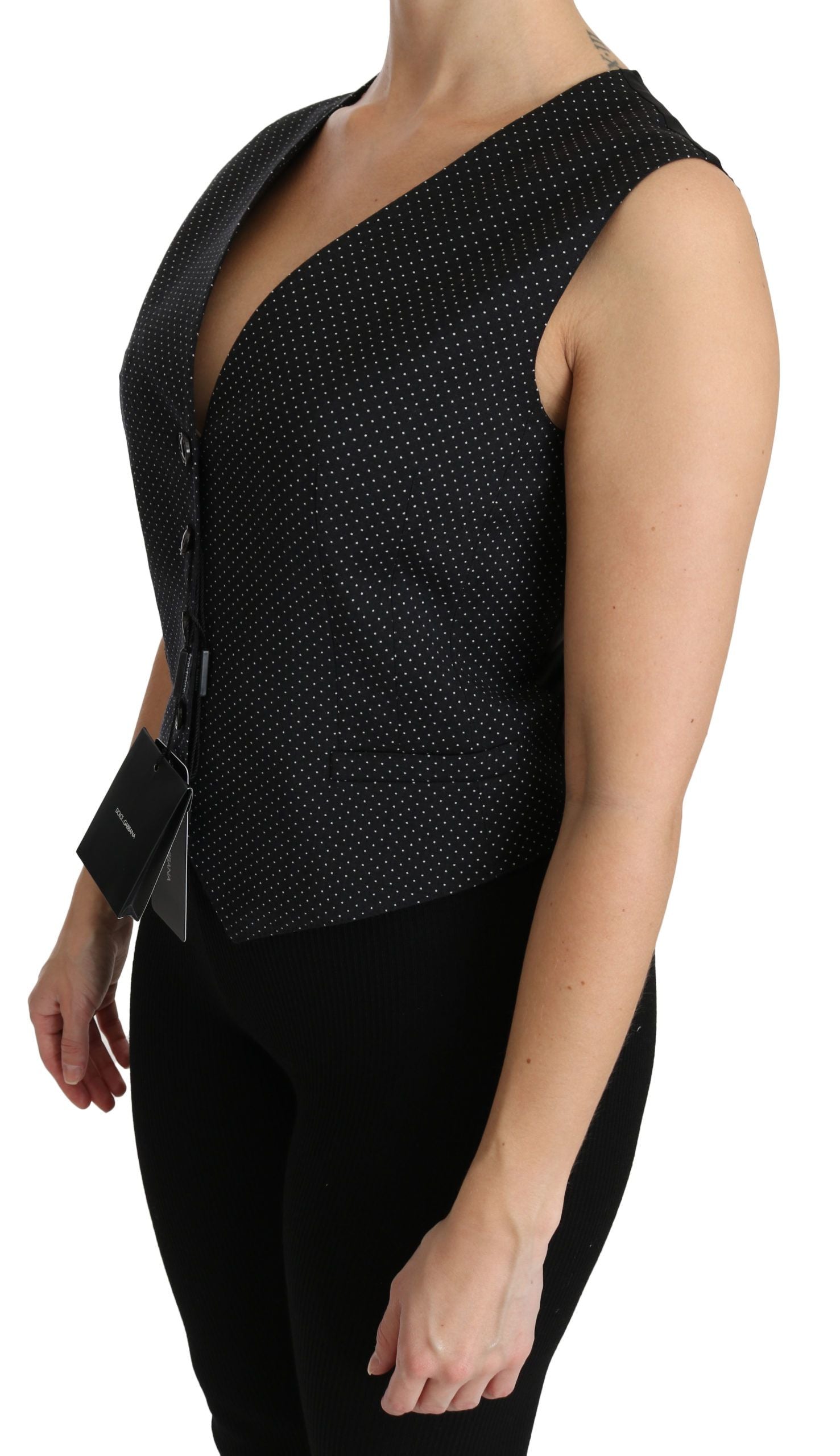 Zwarte gestippelde vest blouse top