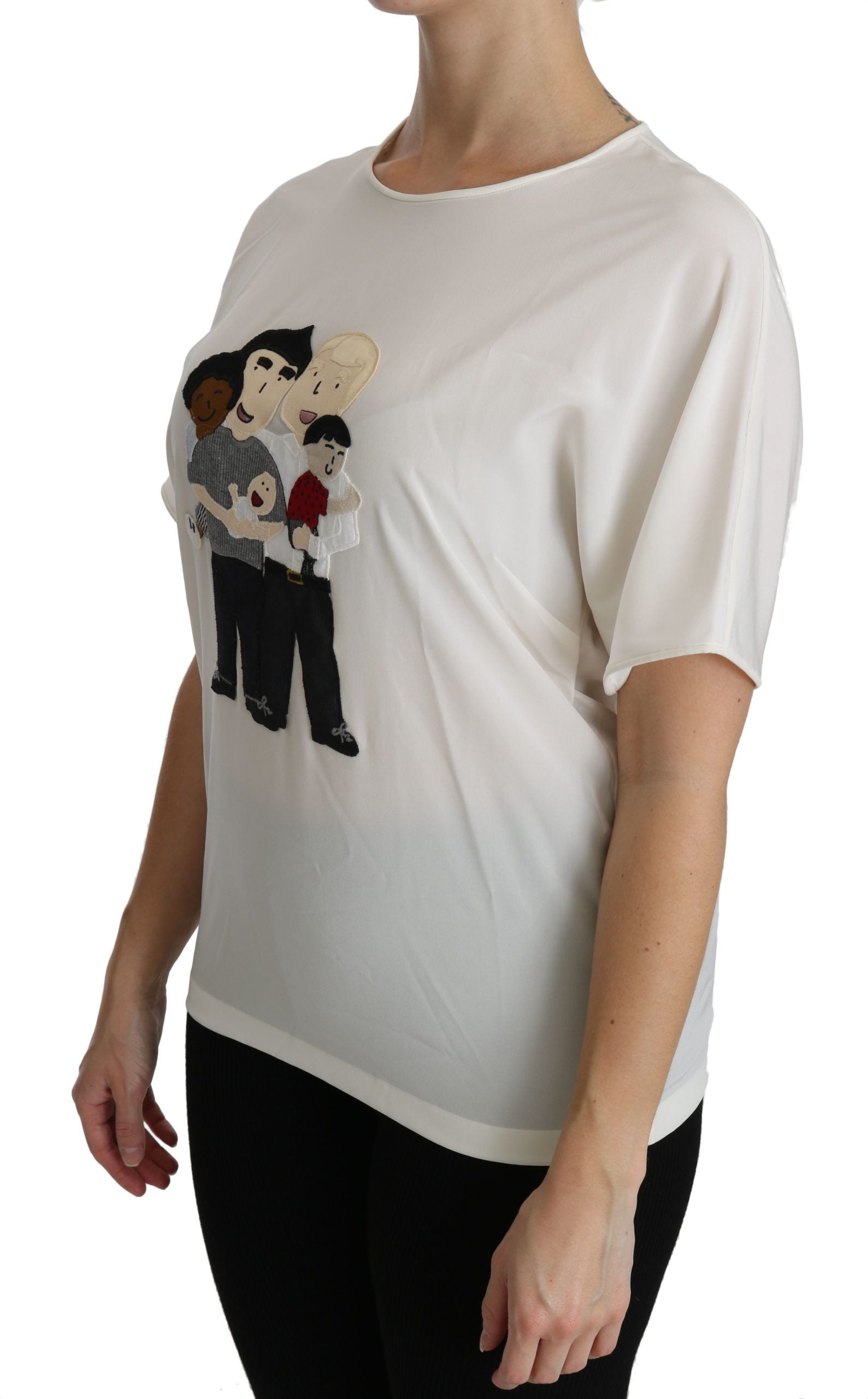 Witte #dgfamily blouse met korte mouwen en patch
