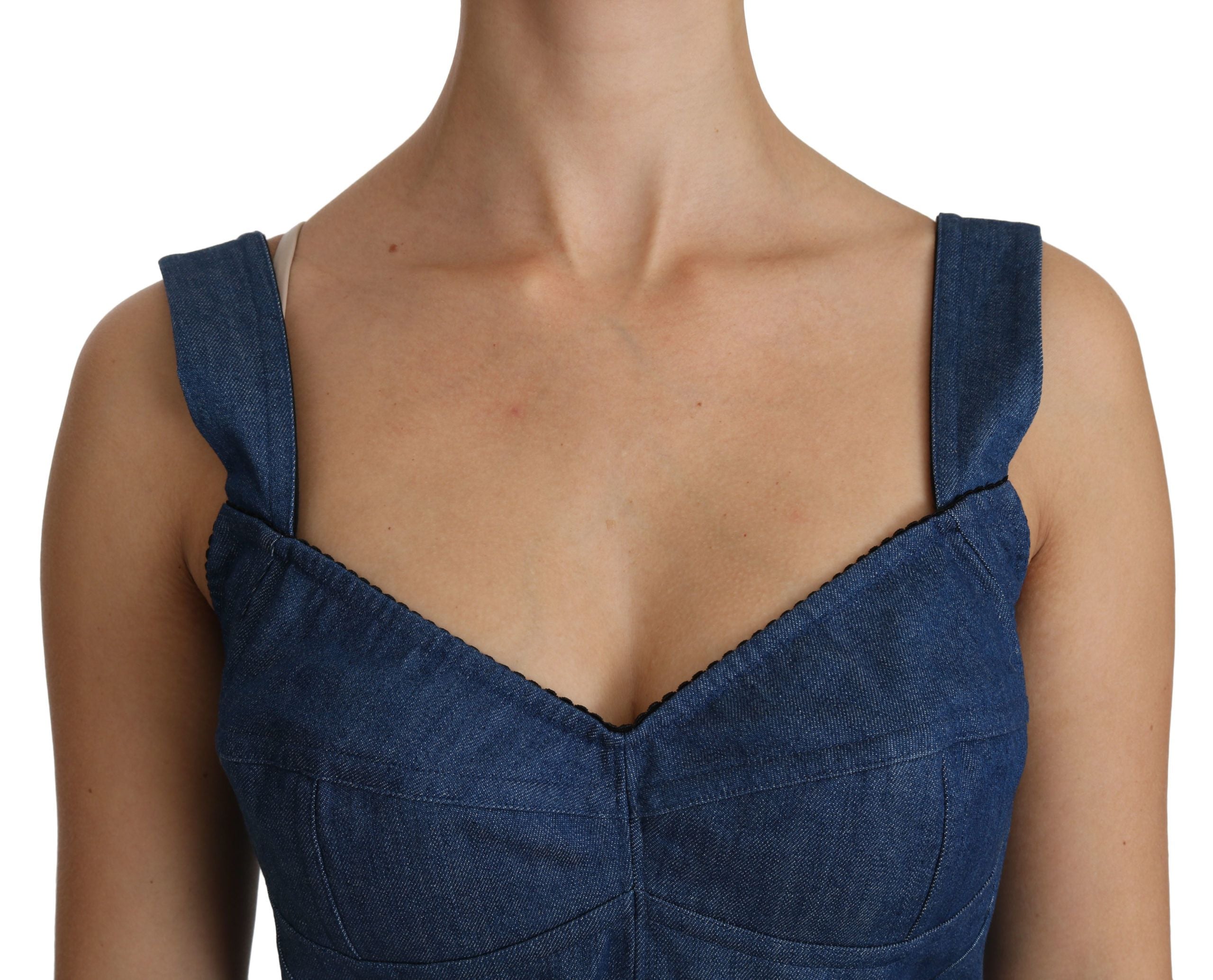 Blauwe mouwloze bustier blouse katoenen top